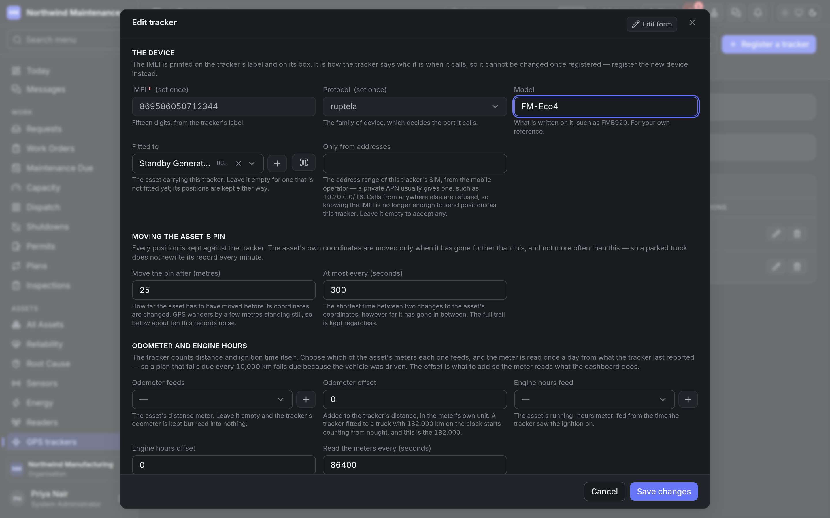 The Edit tracker form