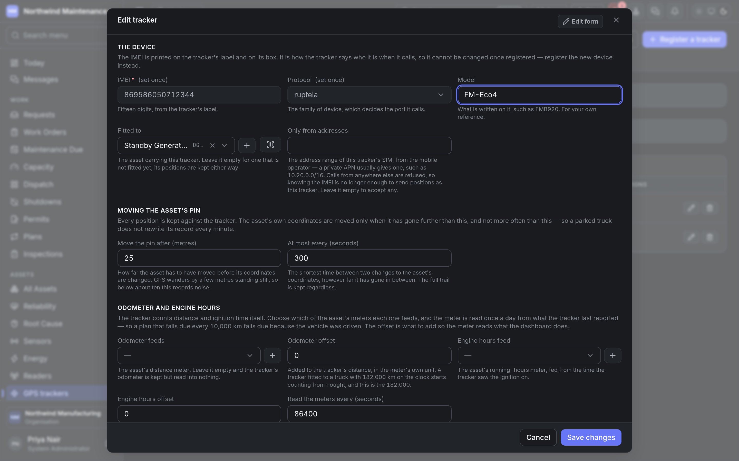 The Edit tracker form