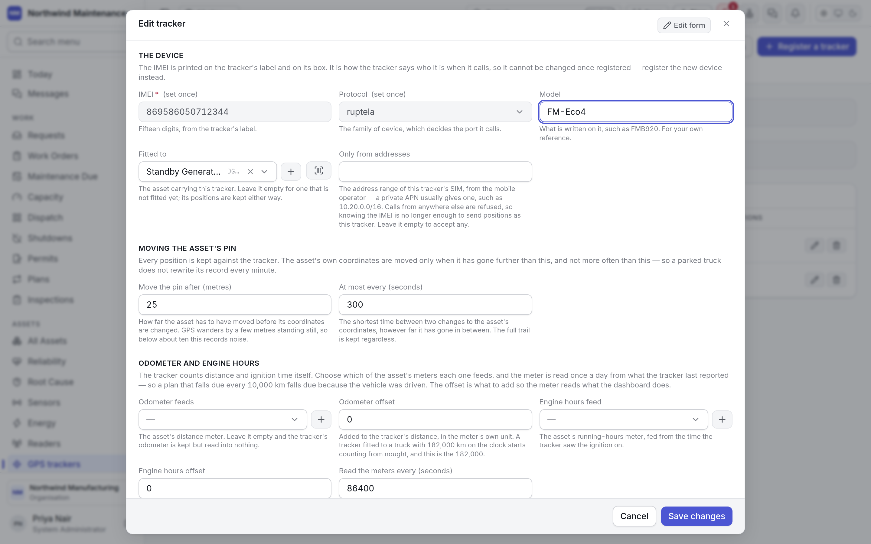 The Edit tracker form