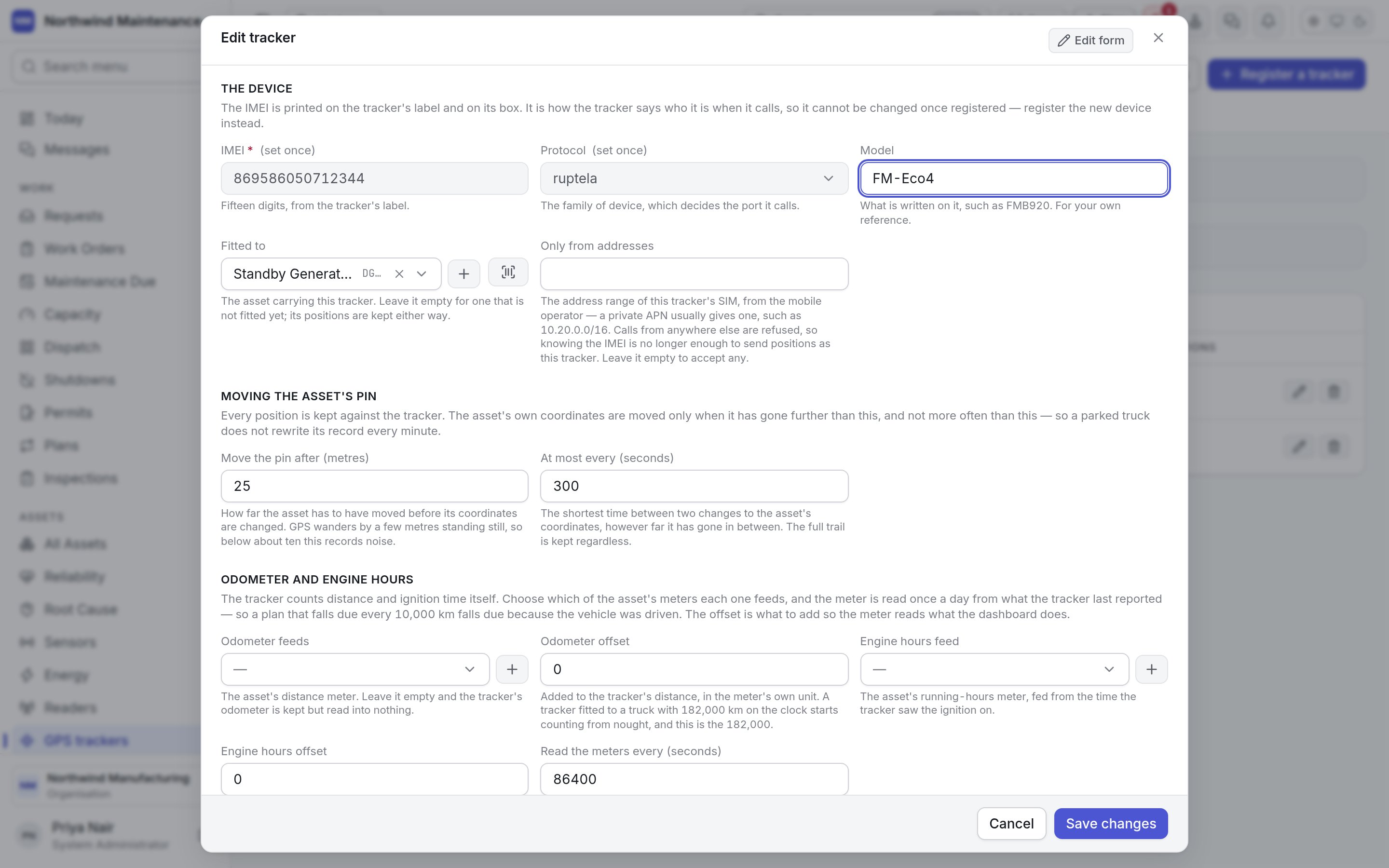The Edit tracker form