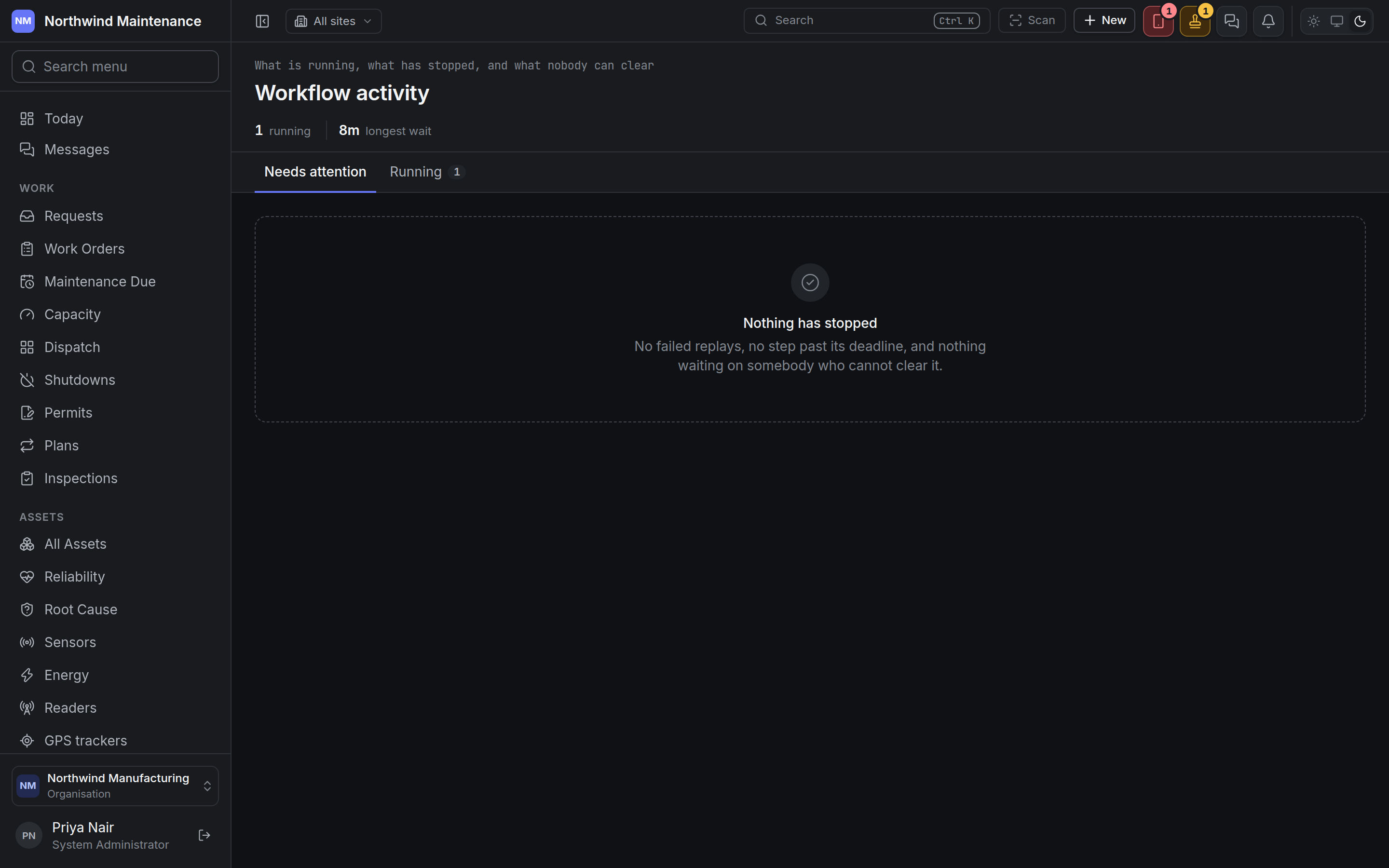 The workflow activity screen with the Needs attention tab