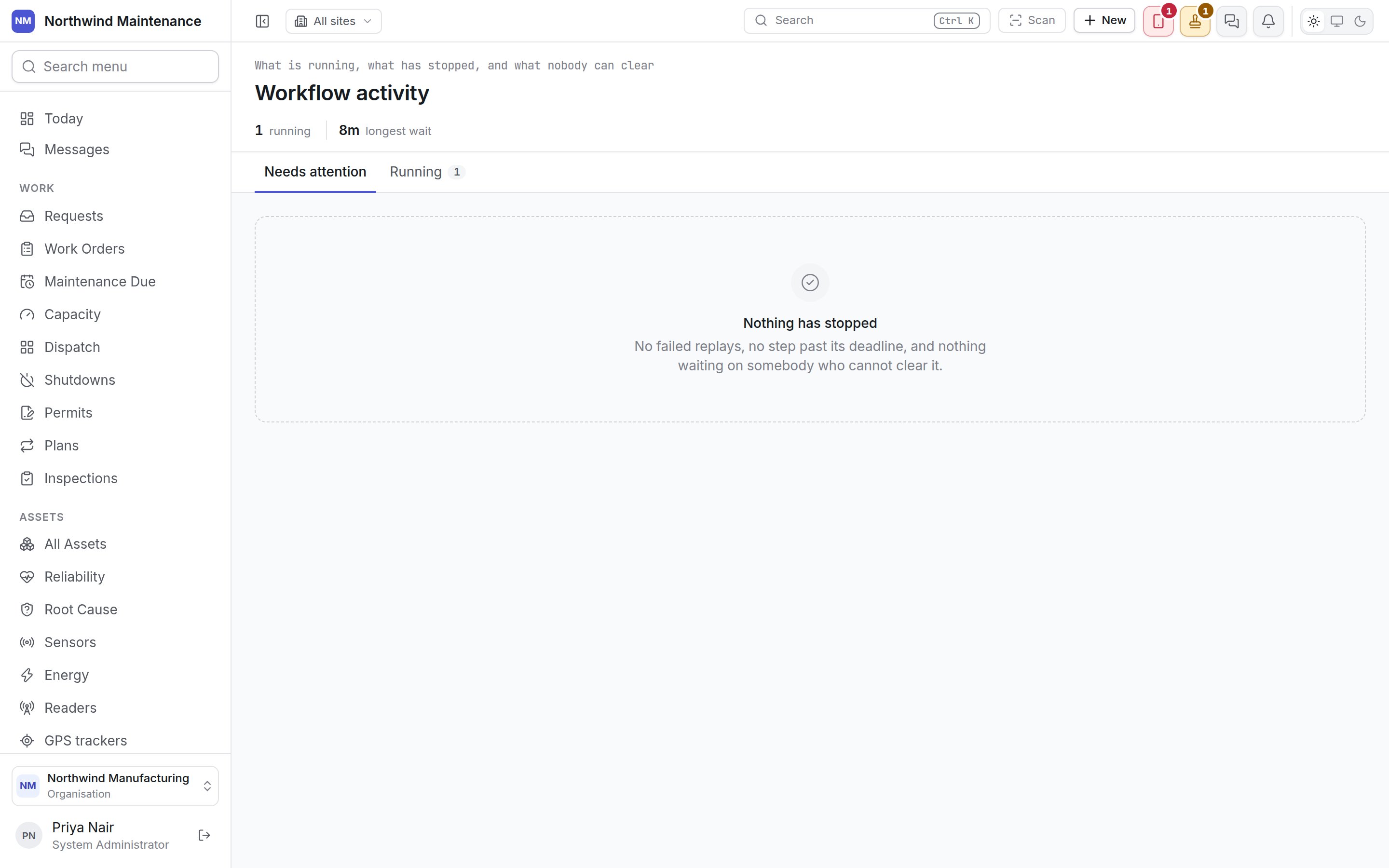 The workflow activity screen with the Needs attention tab