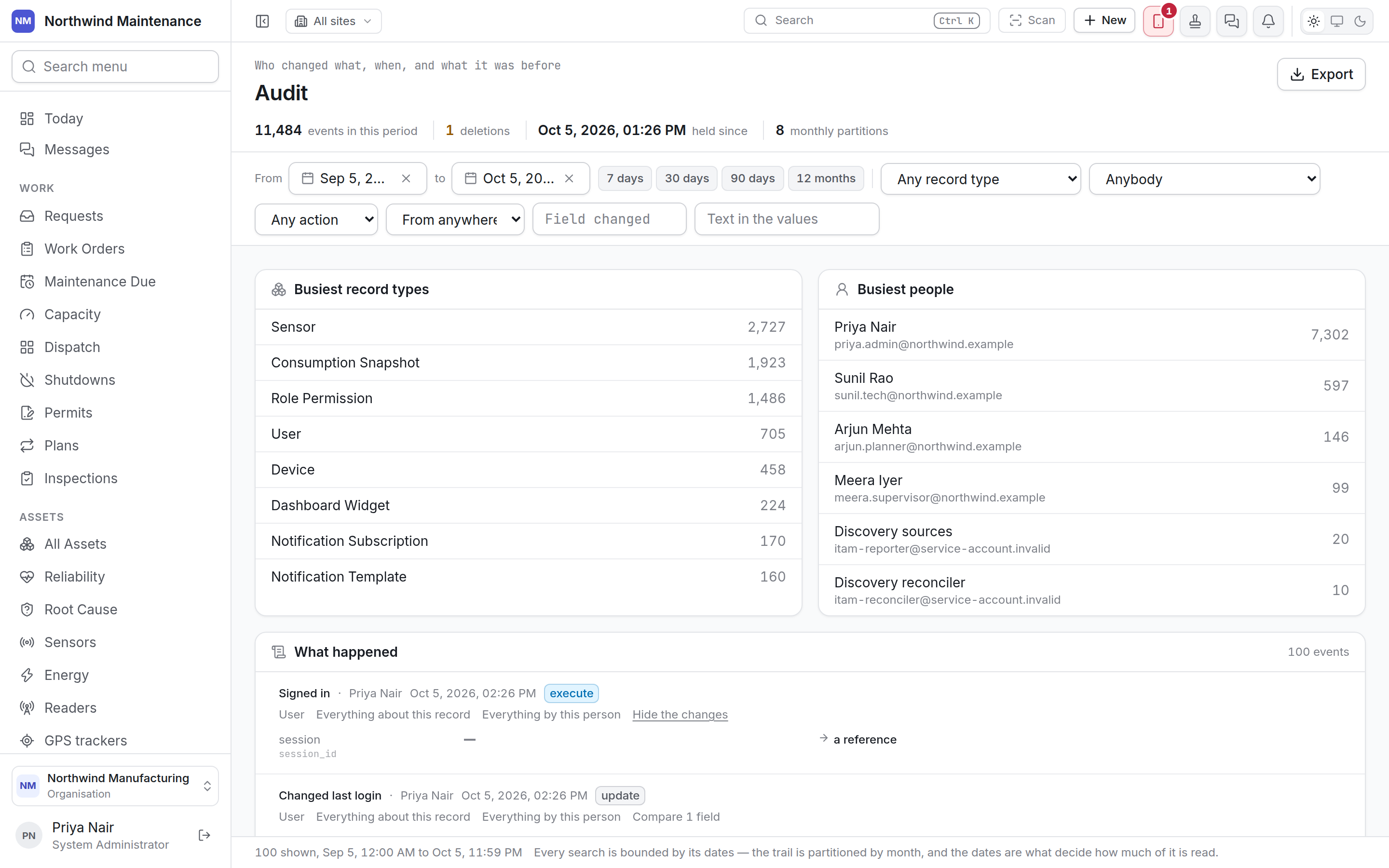An audit event opened to compare a field before and after
