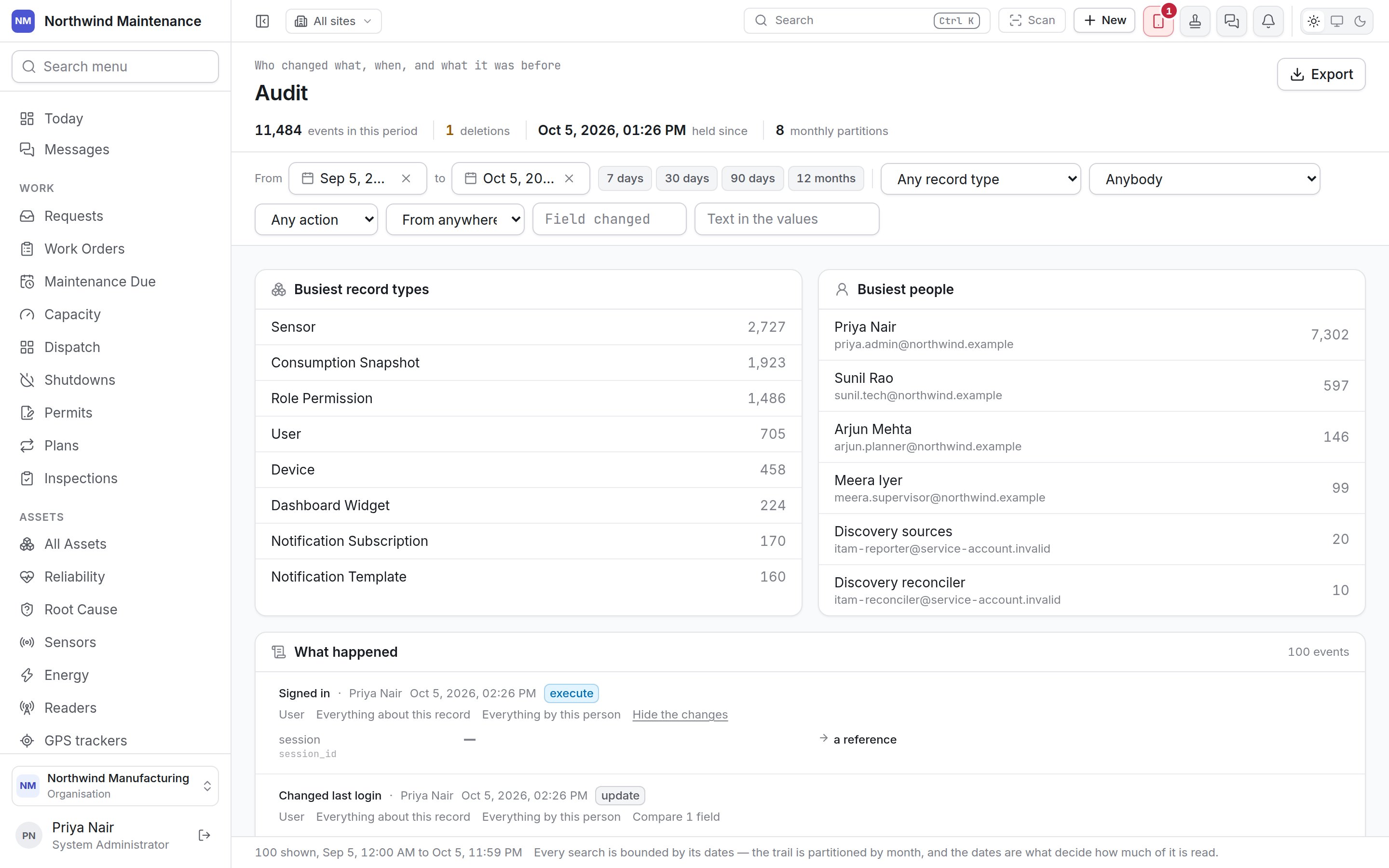 An audit event opened to compare a field before and after