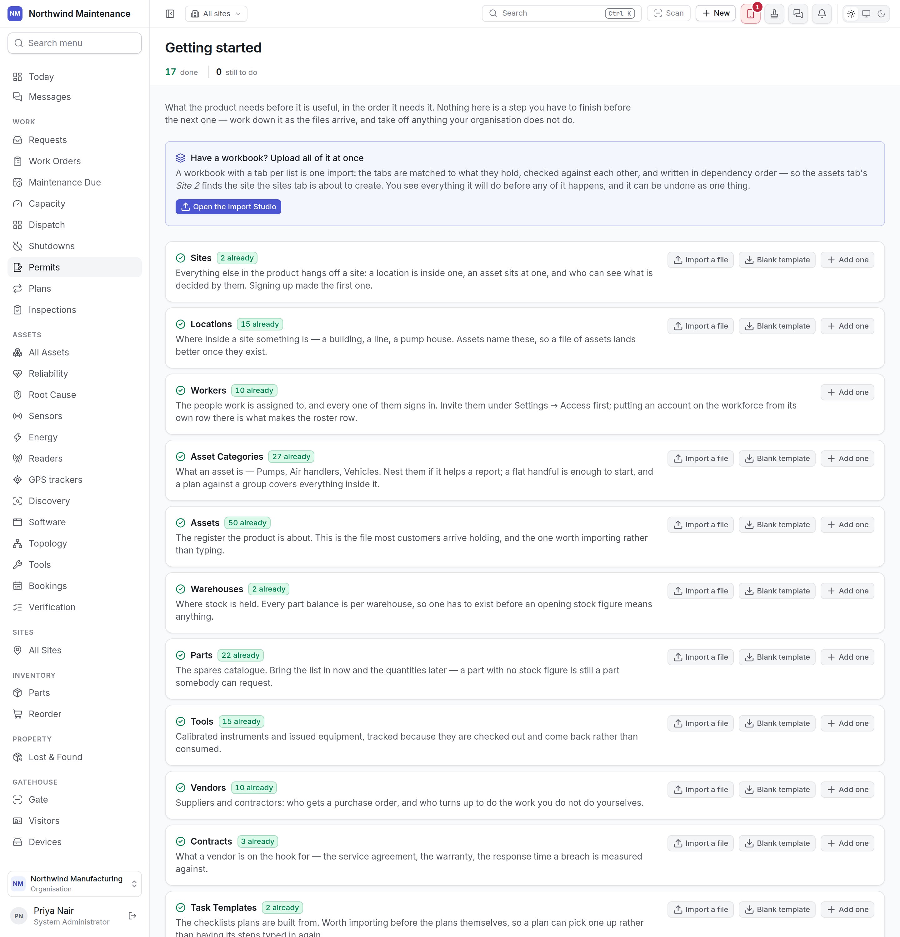 The Getting started checklist