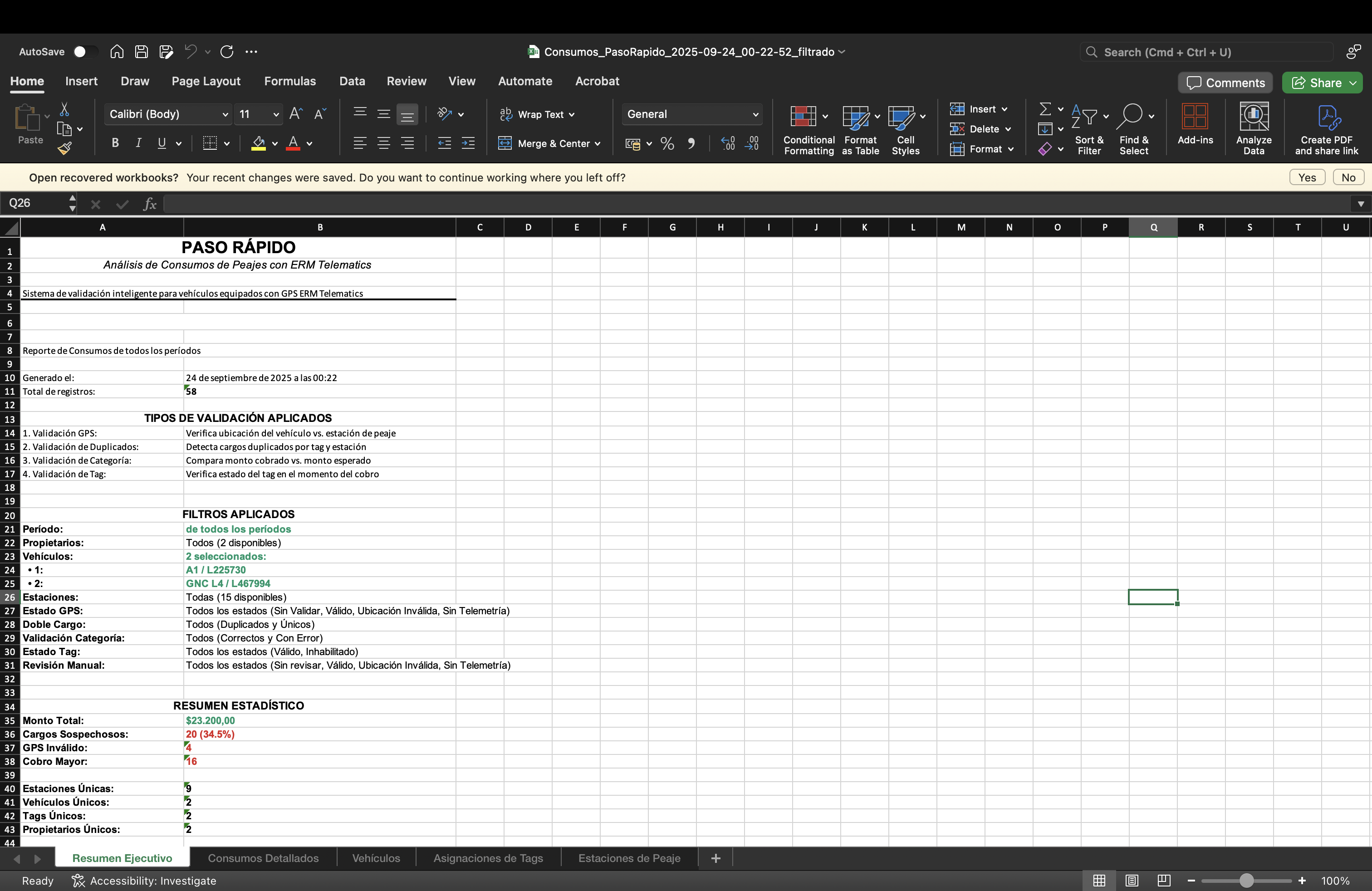 Resumen ejecutivo en Excel