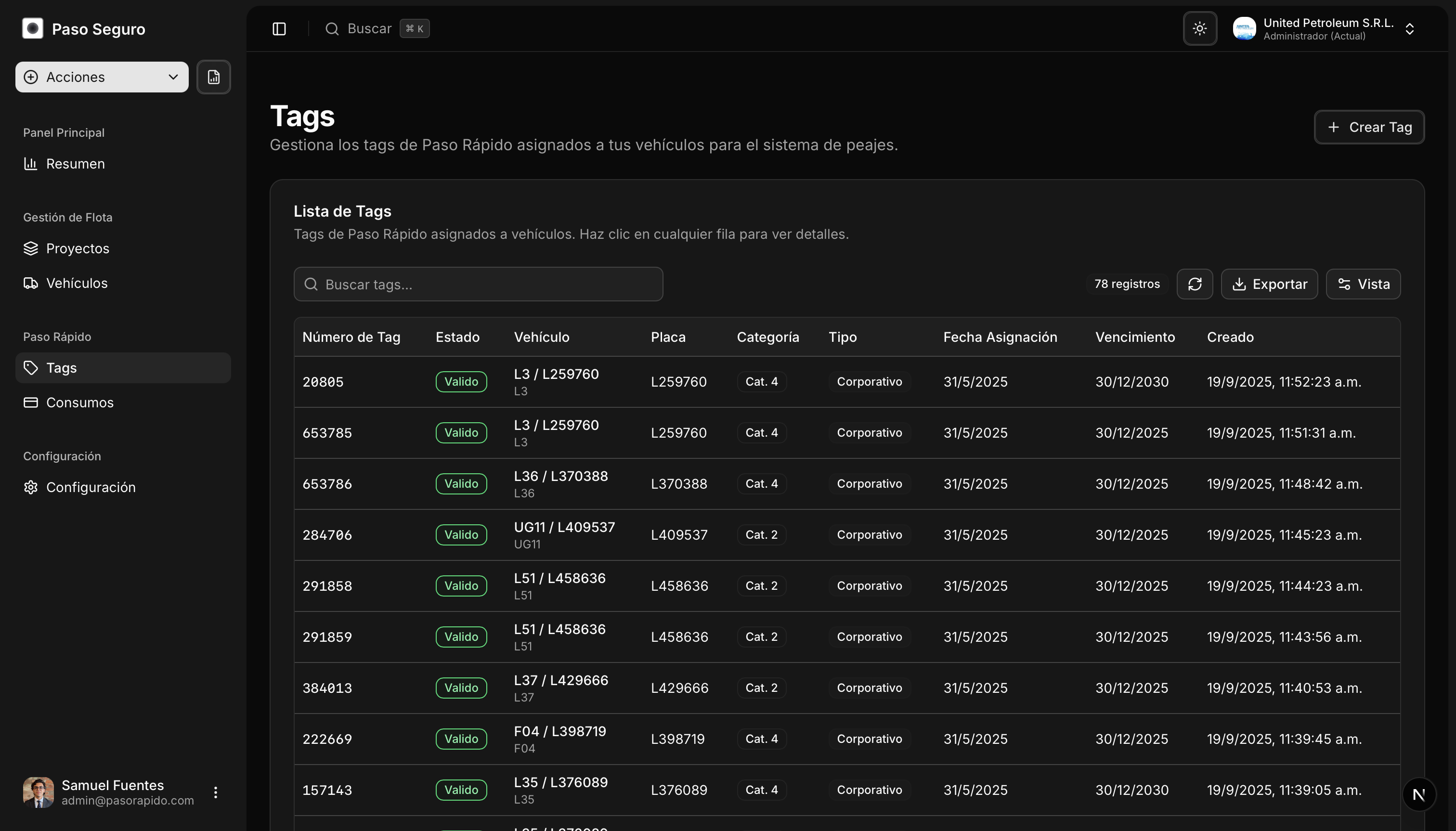 Gestión de tags en el sistema