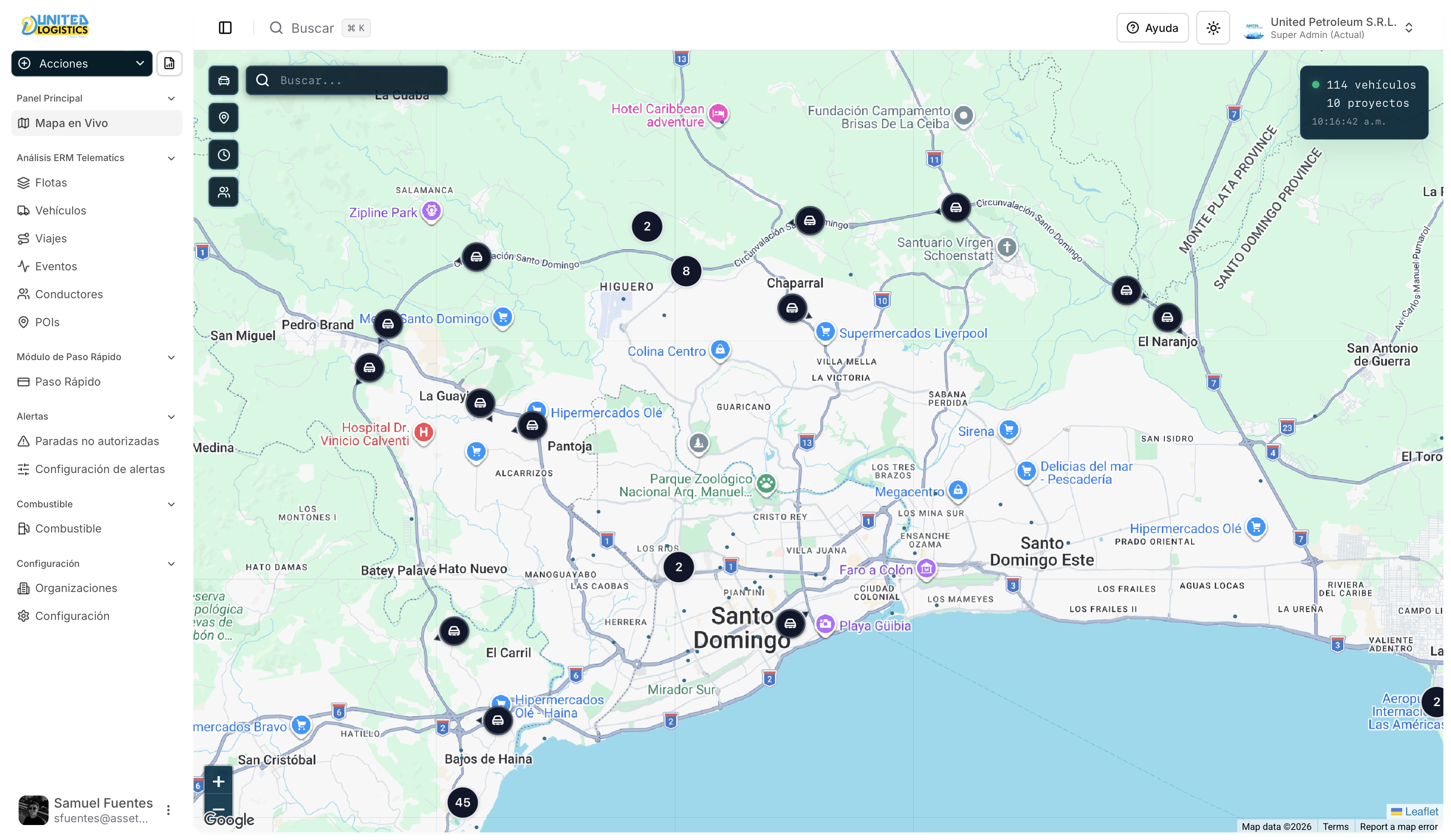Mapa en vivo de United Logistics