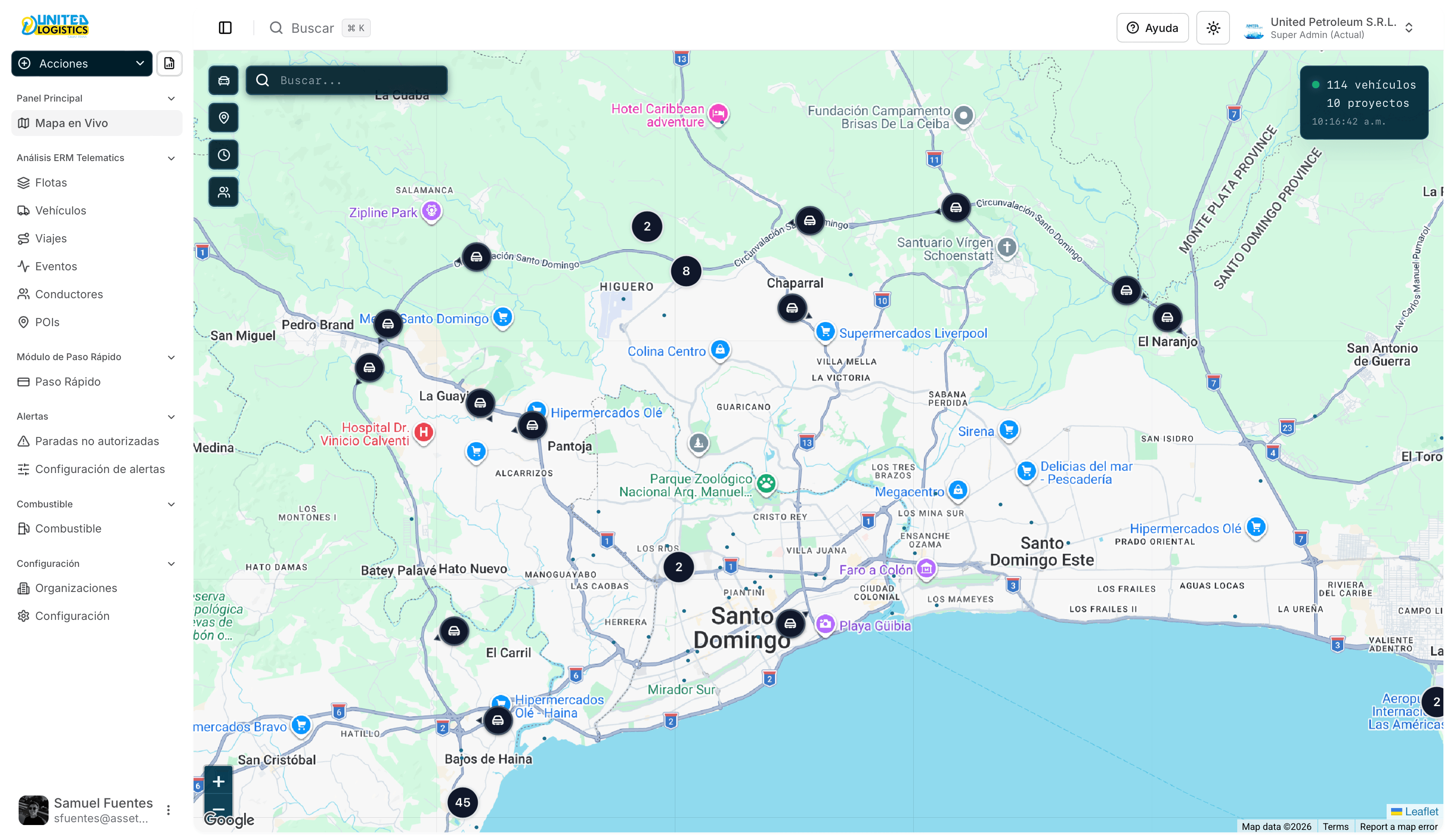 Mapa en vivo de United Logistics