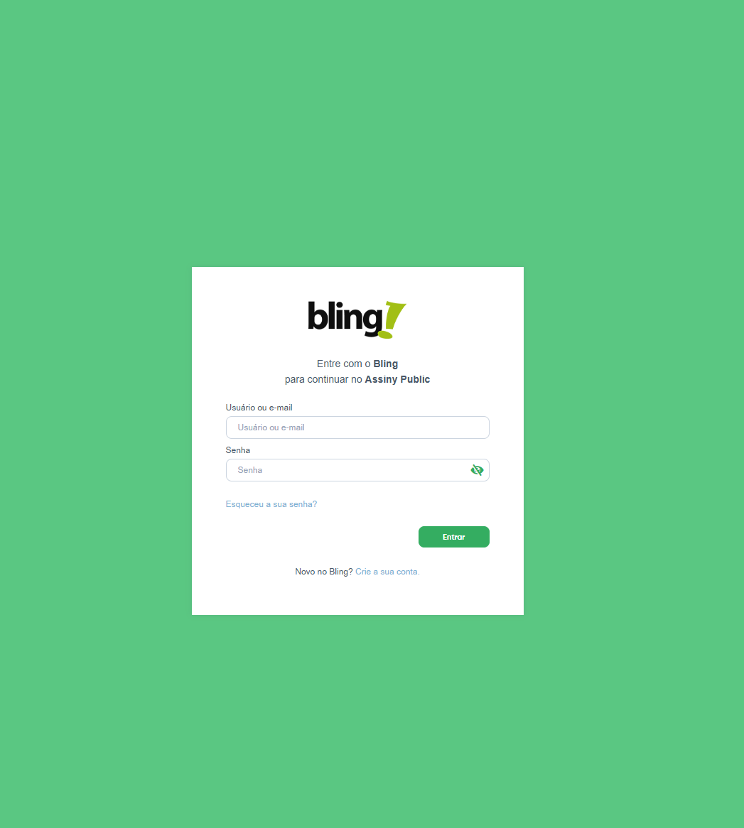 Tela de login do sistema da Bling