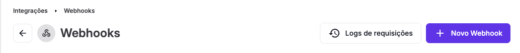 Cabeçalho da tela de Webhooks com o botão Logs de requisições