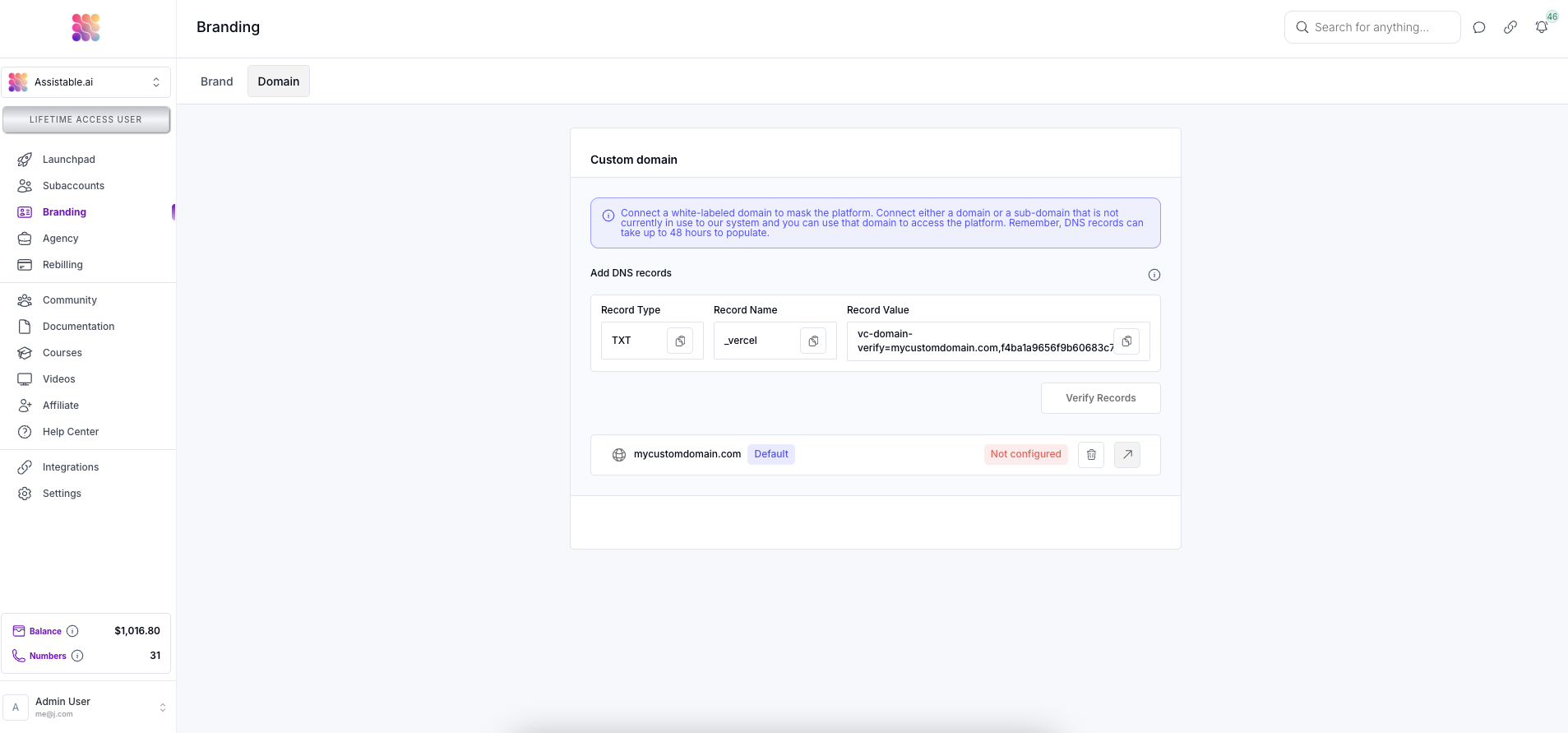 White Label Verify Domain Pn