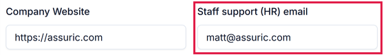 The Edit details form with the Staff support (HR) email field highlighted