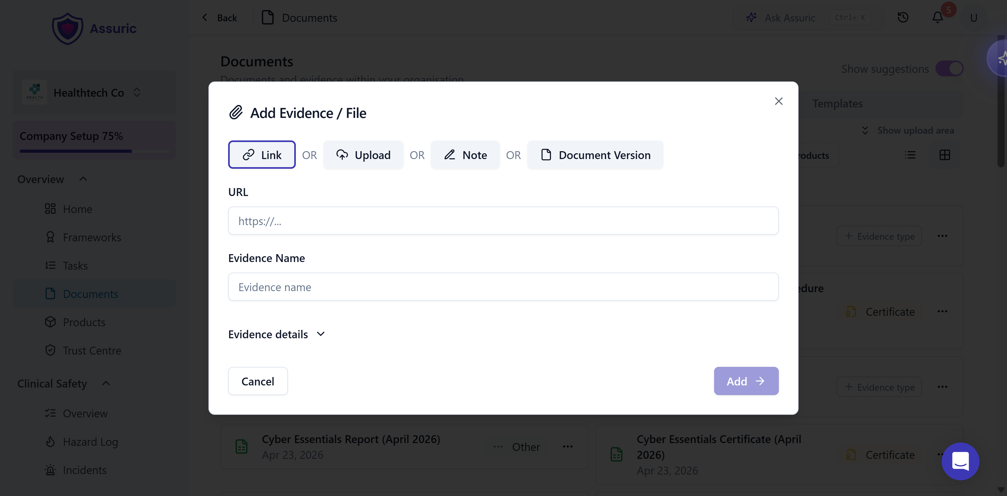 The new evidence dialog