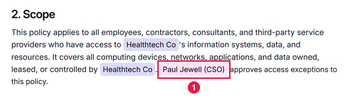 A paragraph with a Person placeholder reading Paul Jewell (CSO)