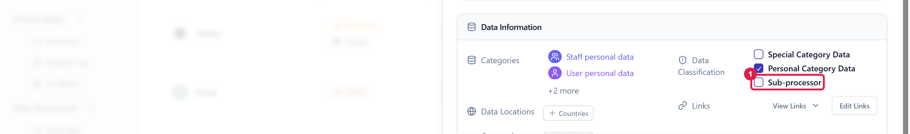 A supplier's detail panel with the Subprocessor checkbox highlighted