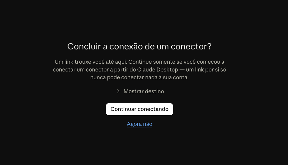 Página Concluir a conexão de um conector, com o botão Continuar conectando