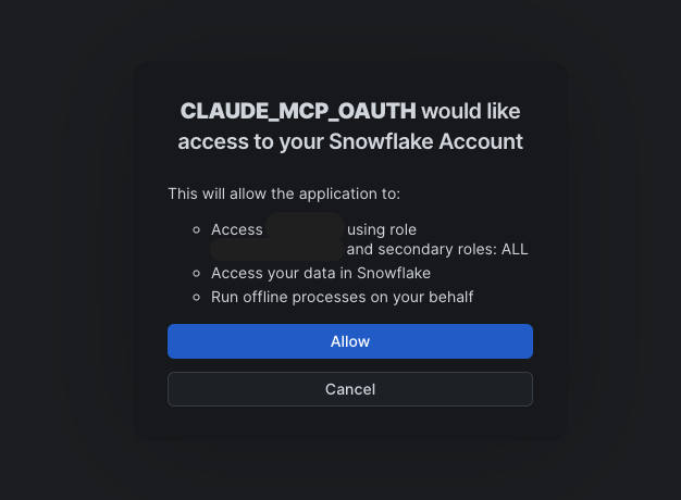 Tela de autorização CLAUDE_MCP_OAUTH com o botão Allow