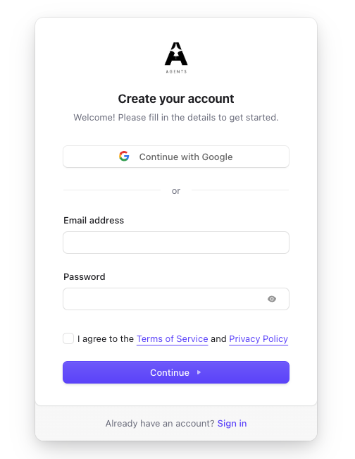 Terms of Service and Privacy Policy acceptance