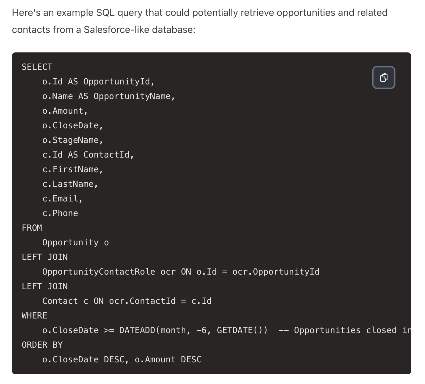 Code block with copy button