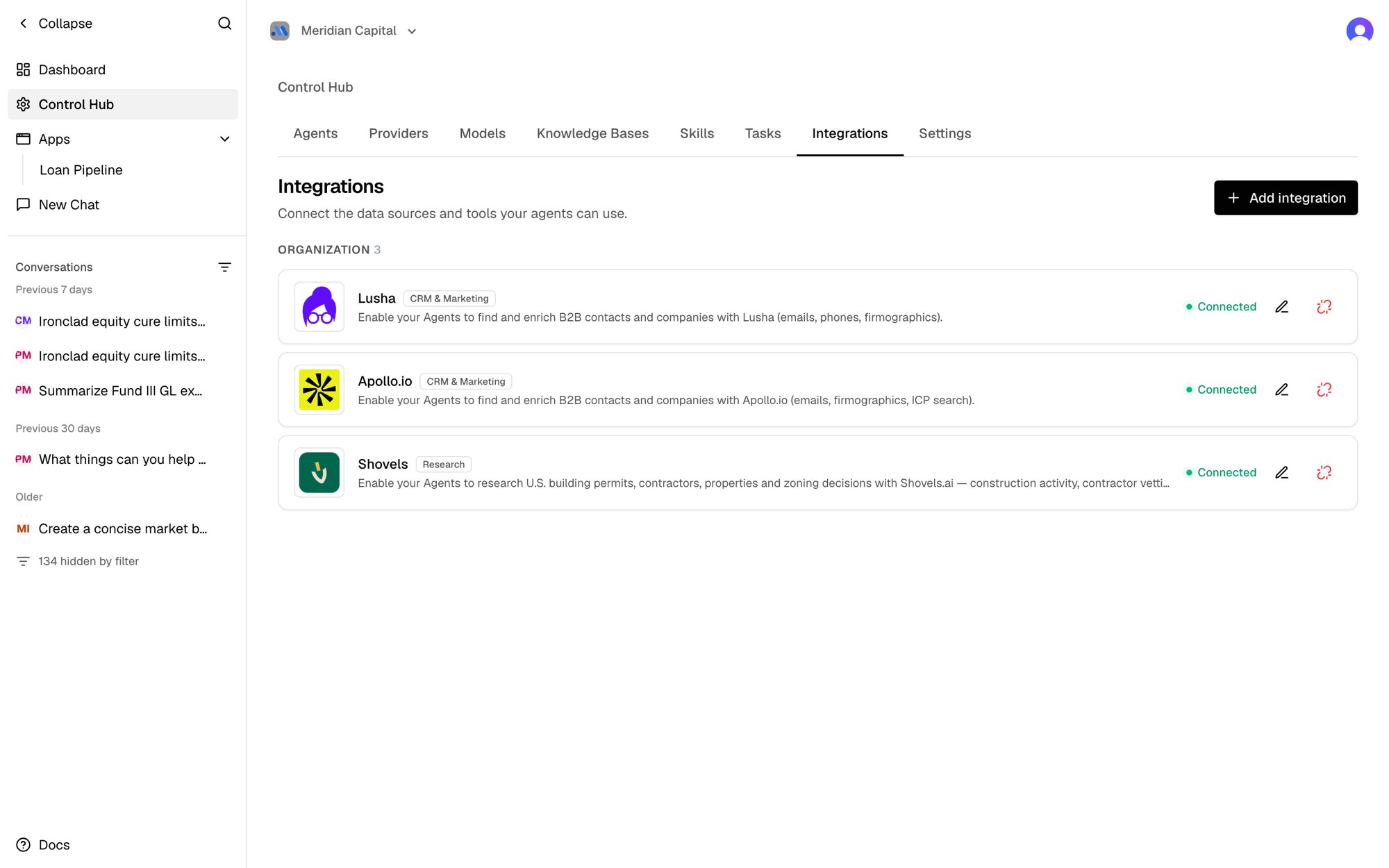 Connected integrations in the Control Hub