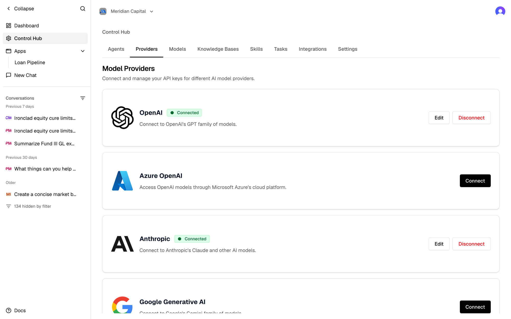 Model providers in the Control Hub