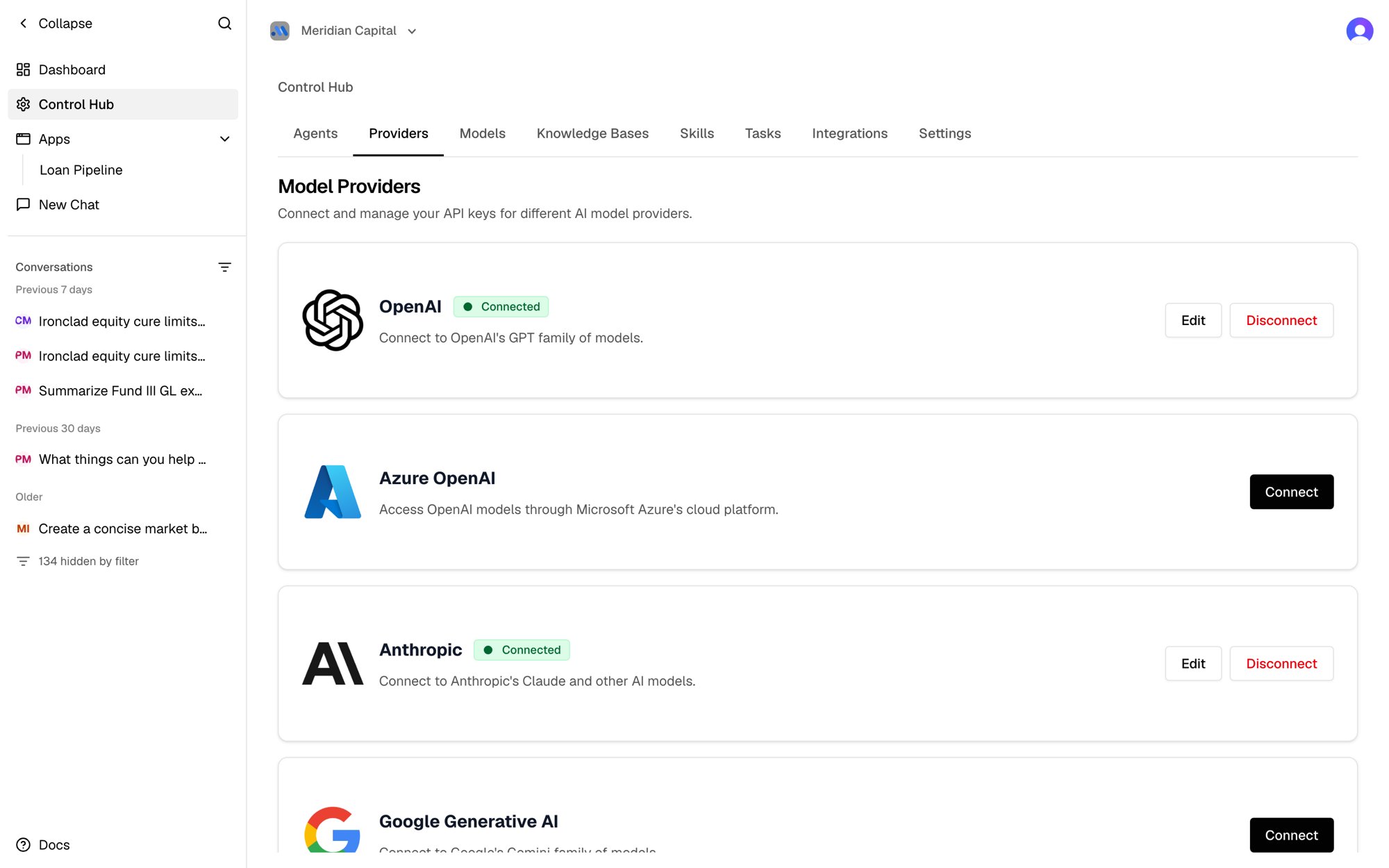 Model providers in the Control Hub