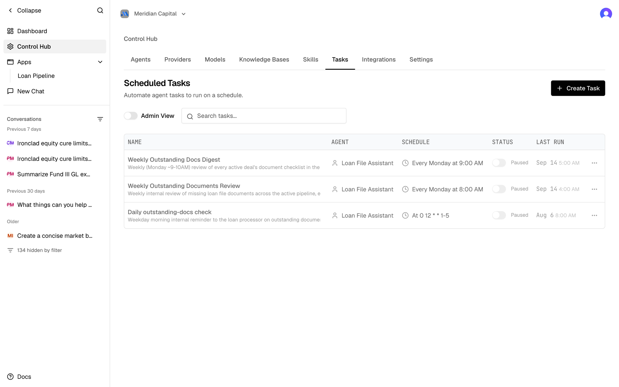 Scheduled tasks in the Control Hub