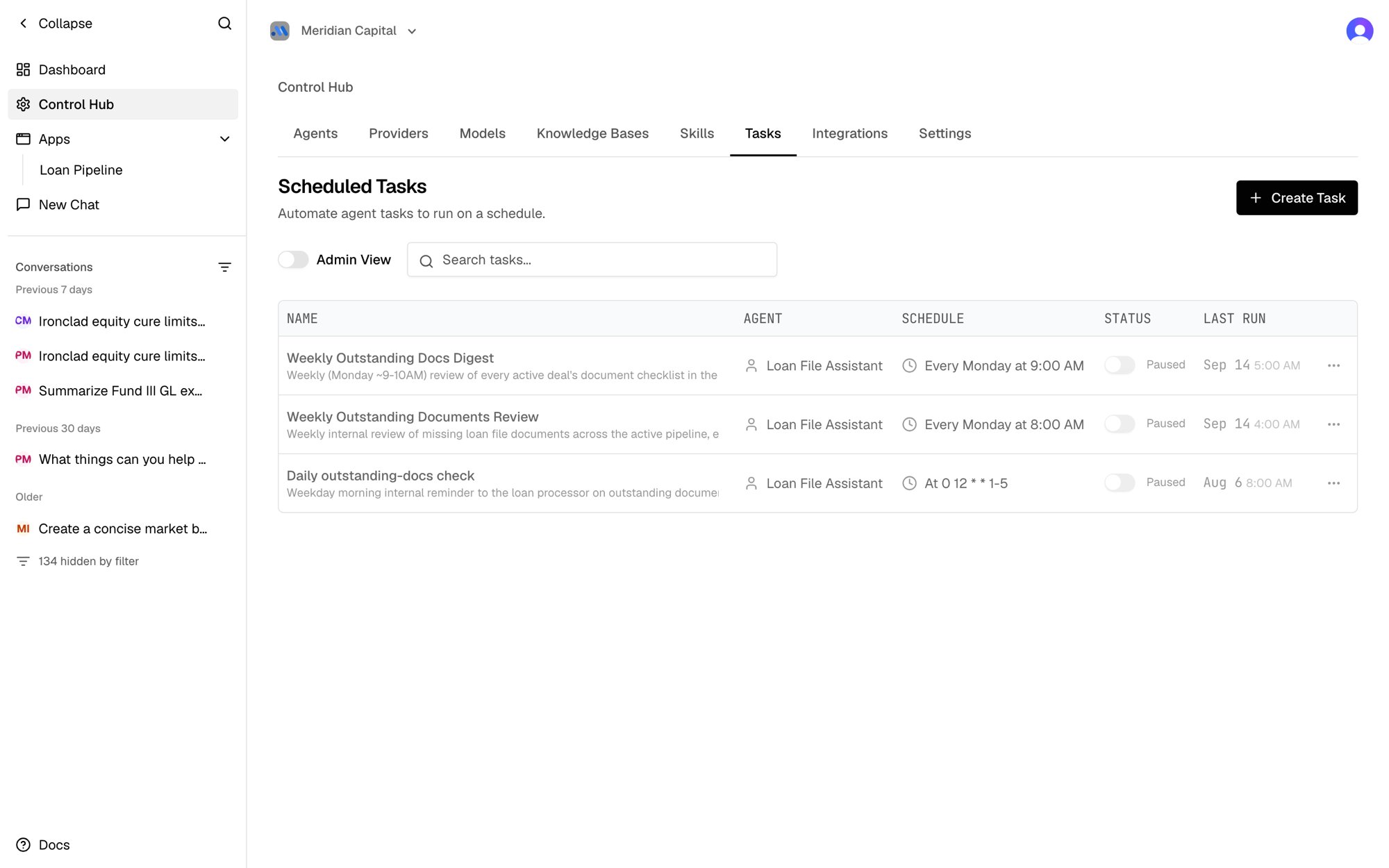 Scheduled tasks in the Control Hub