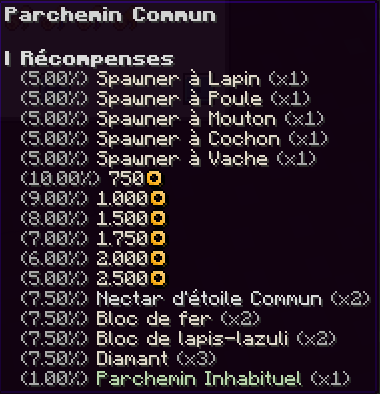 Récompenses du parchemin commun