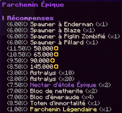 Récompenses du parchemin épique