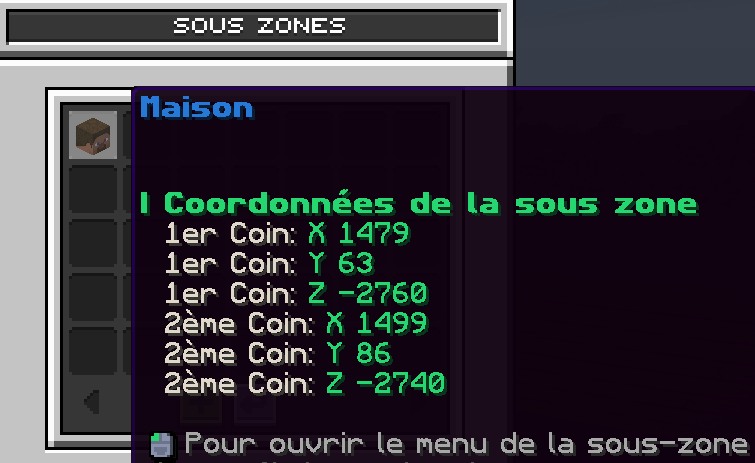 Message création de sous zone