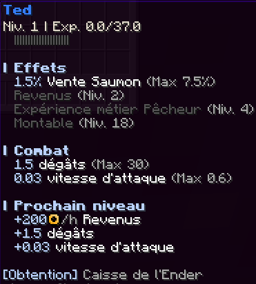 Exemple de statistiques d'un familier