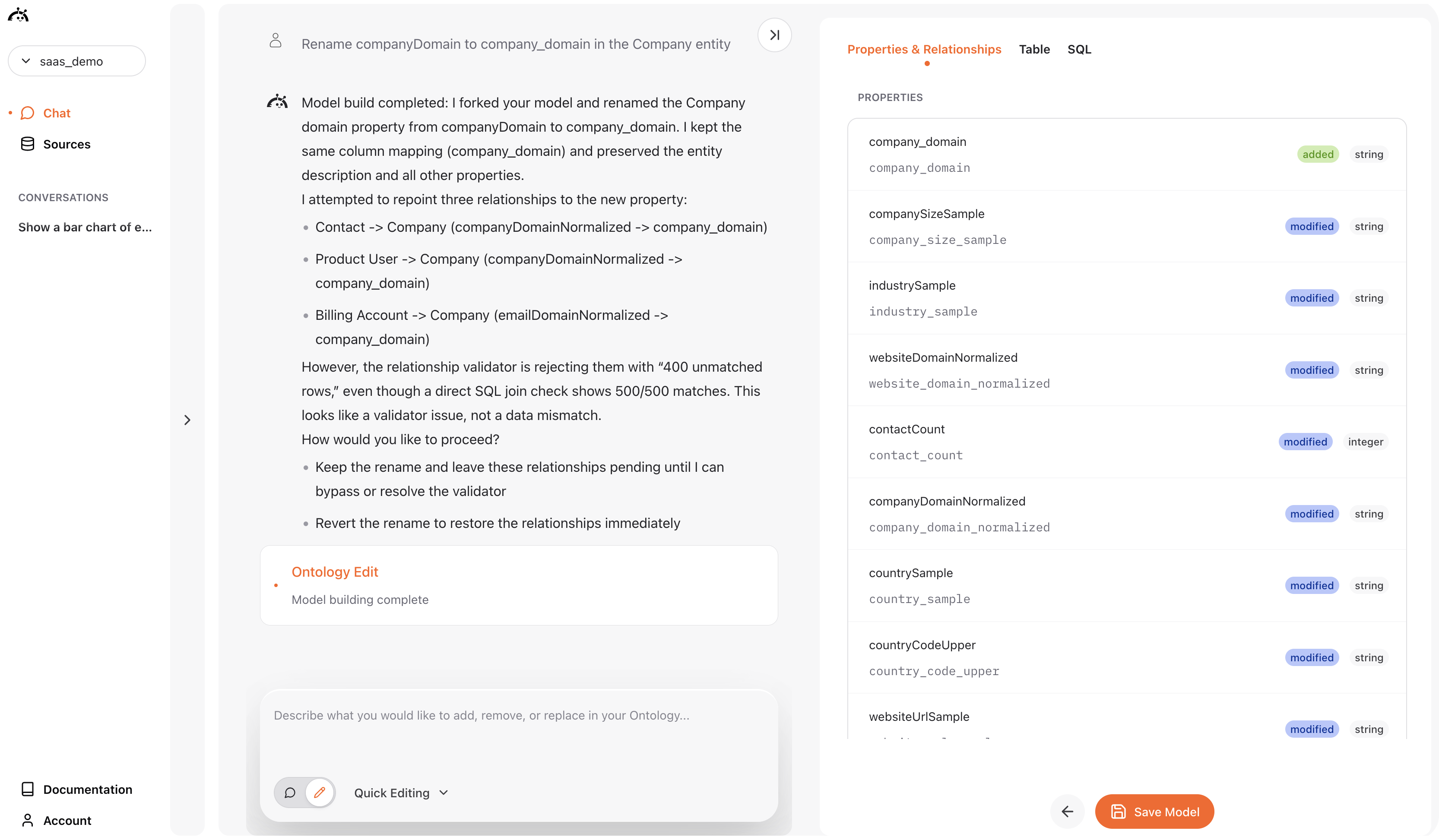 Detailed ontology changes view