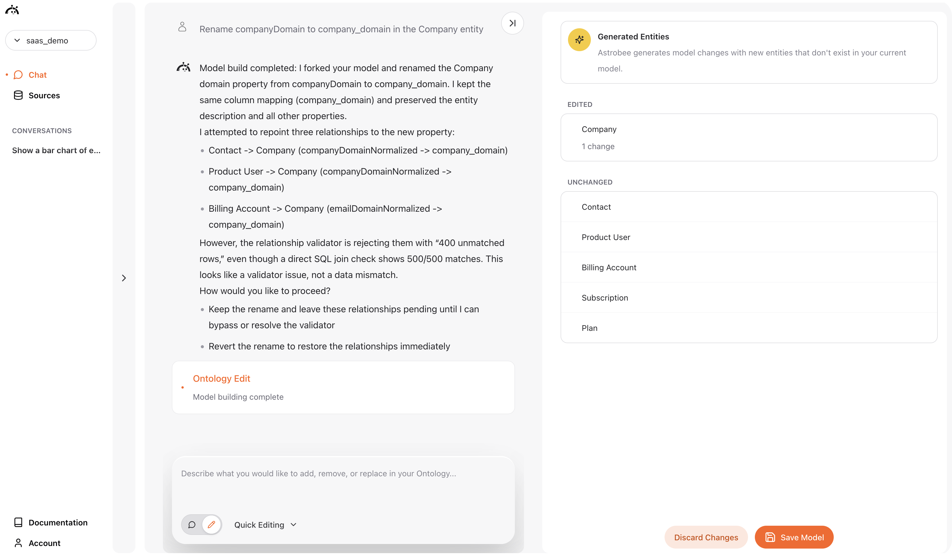 Ontology update summary with changes