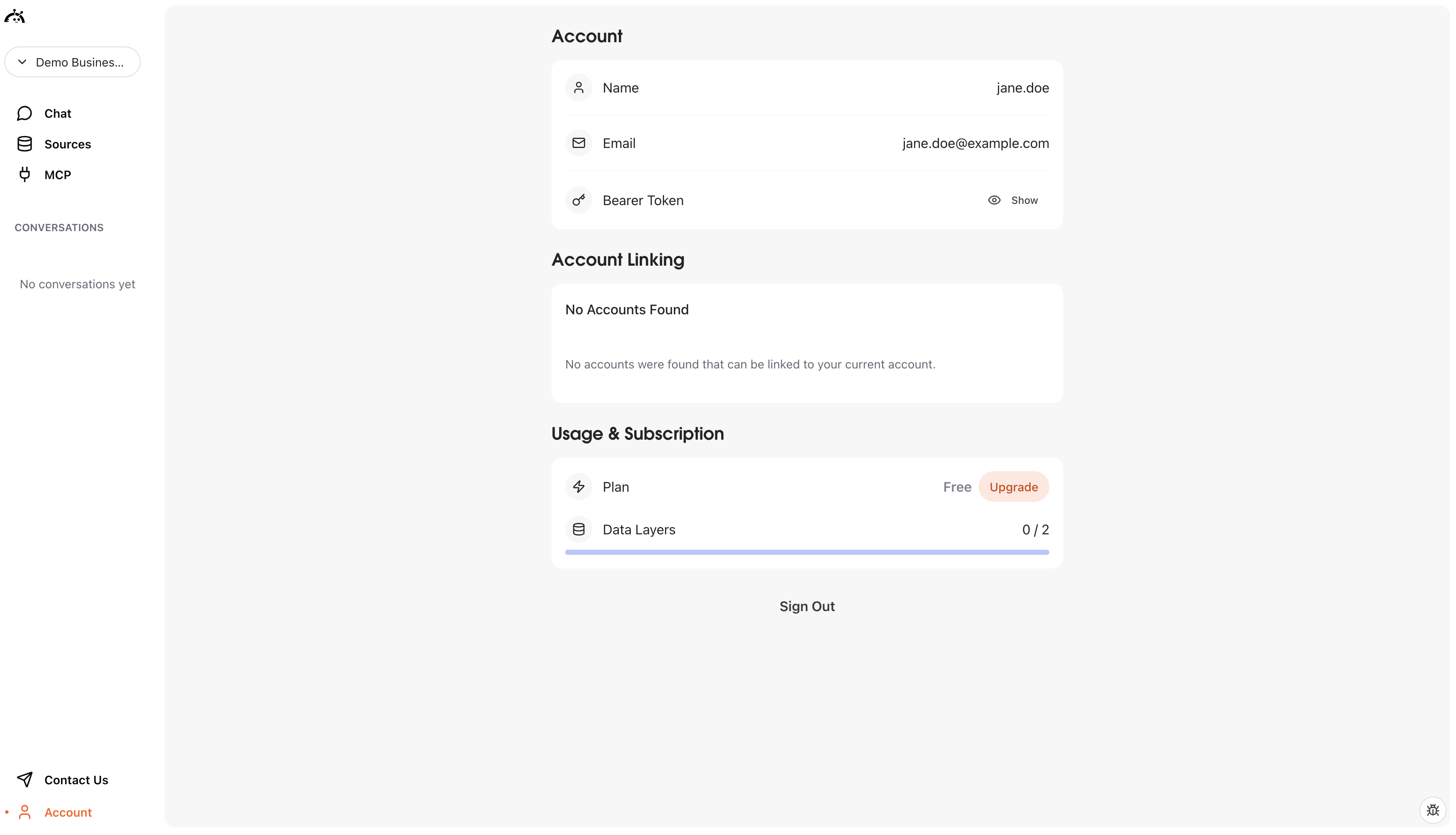 AstroBee Account page showing profile information, account linking, and usage details