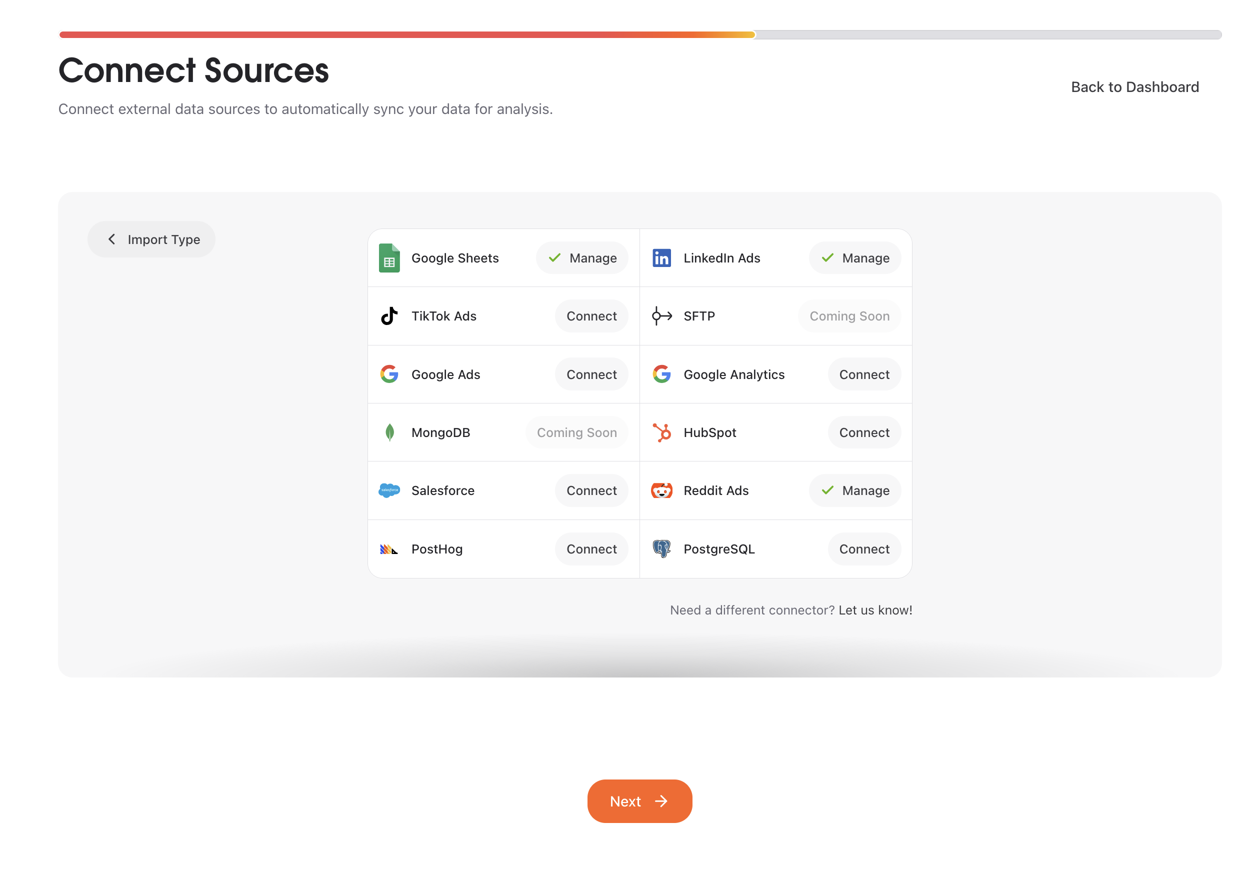Connect Sources interface