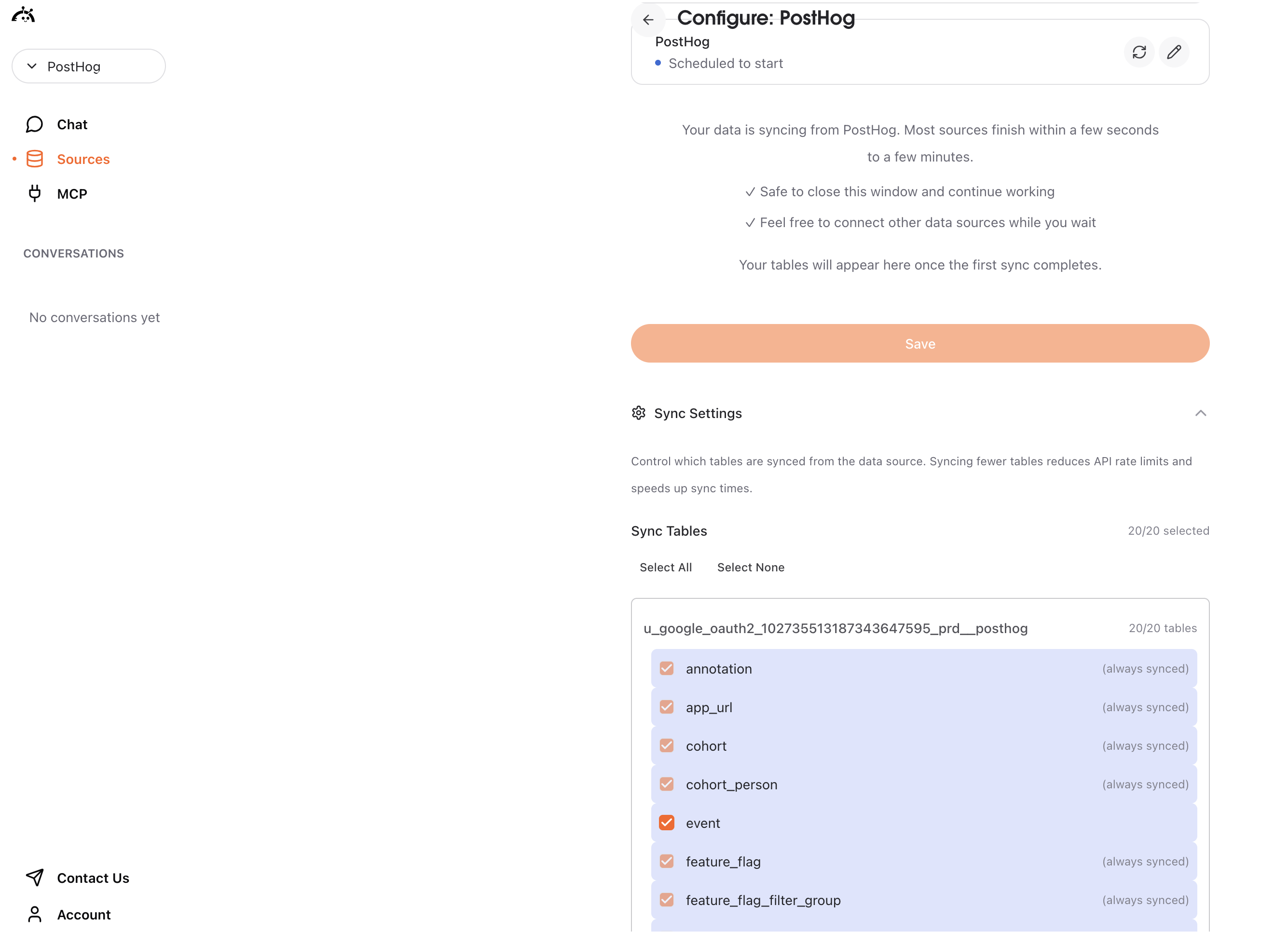 PostHog syncing progress