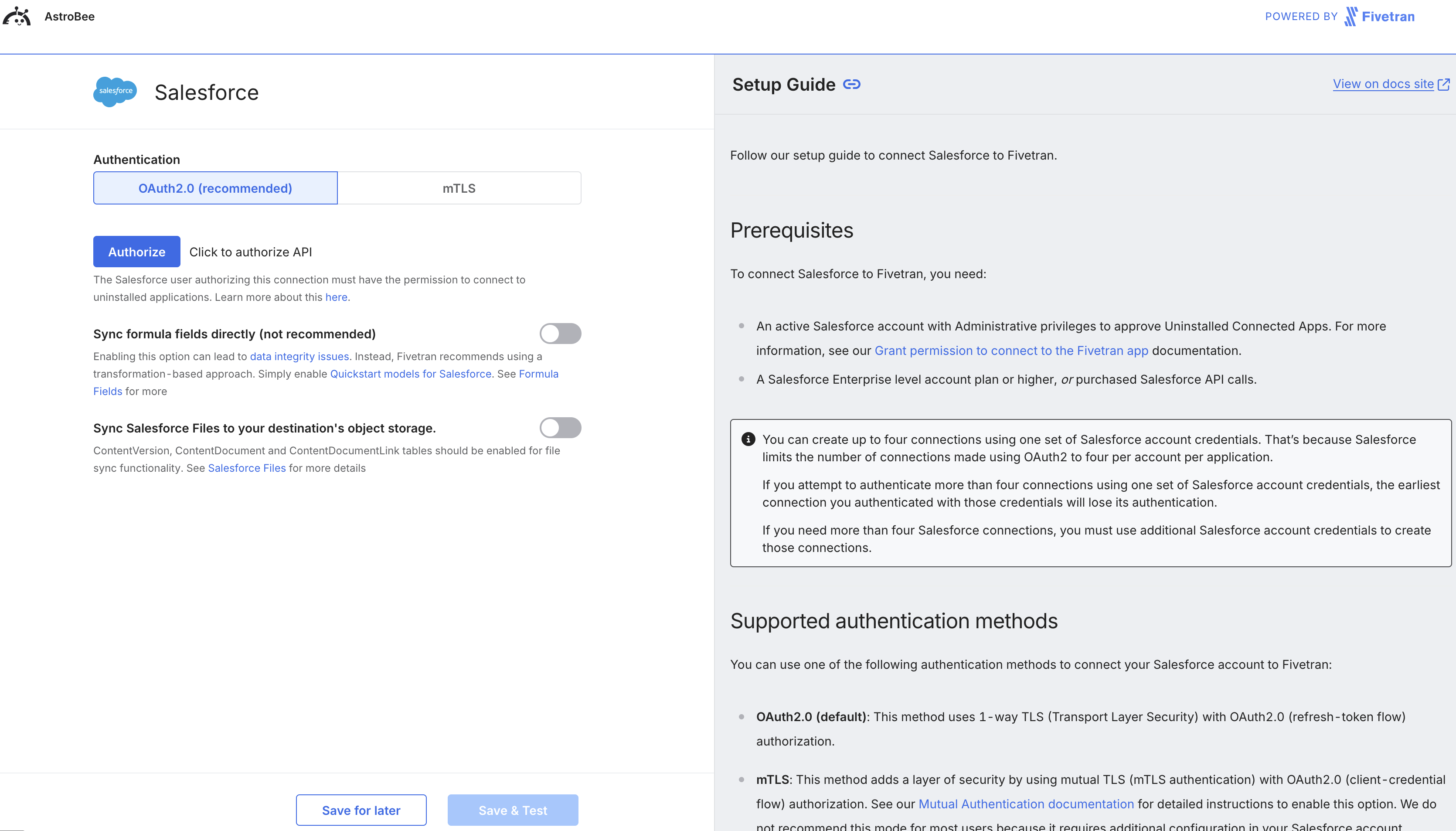 Salesforce authentication configuration