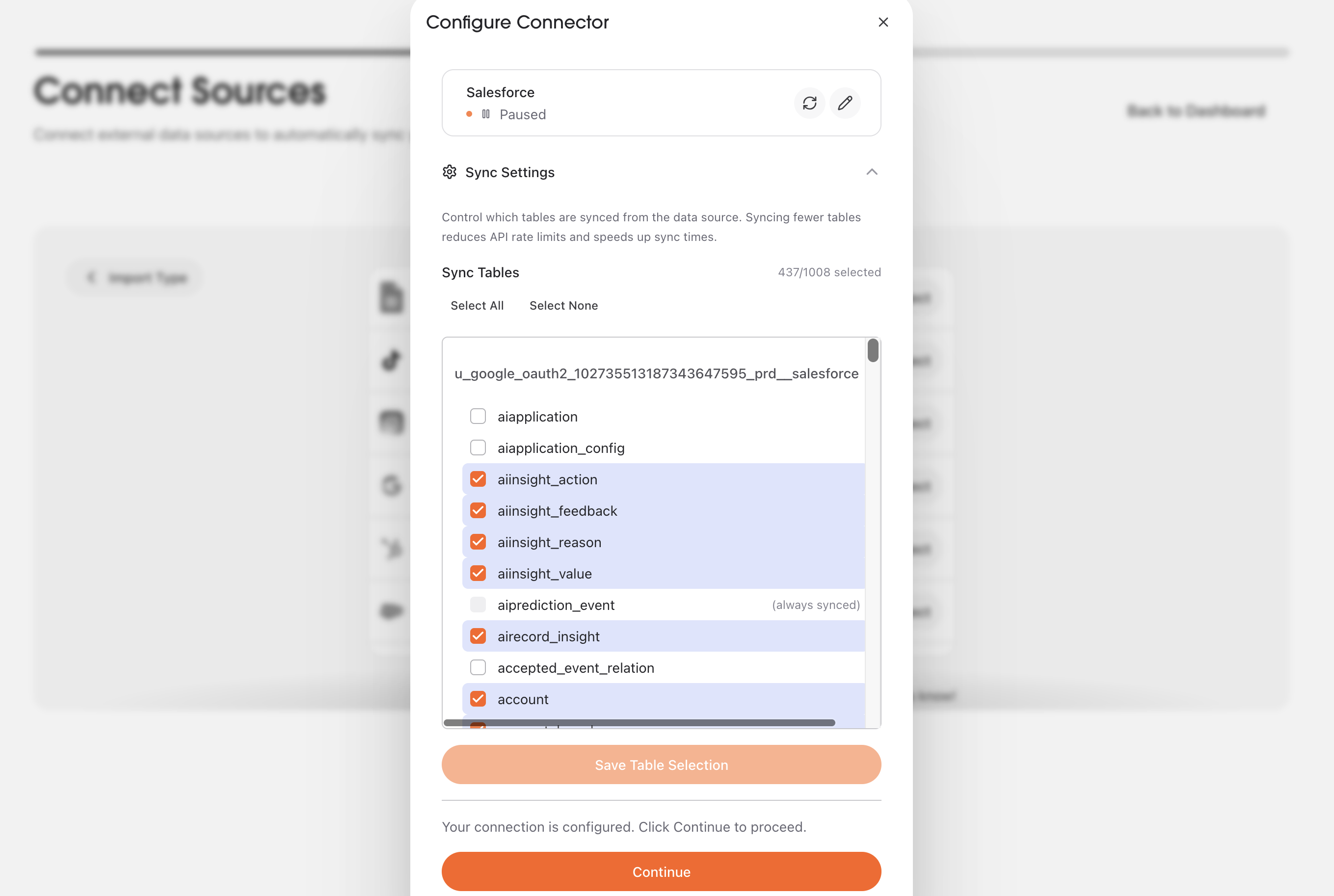Select Salesforce tables in AstroBee