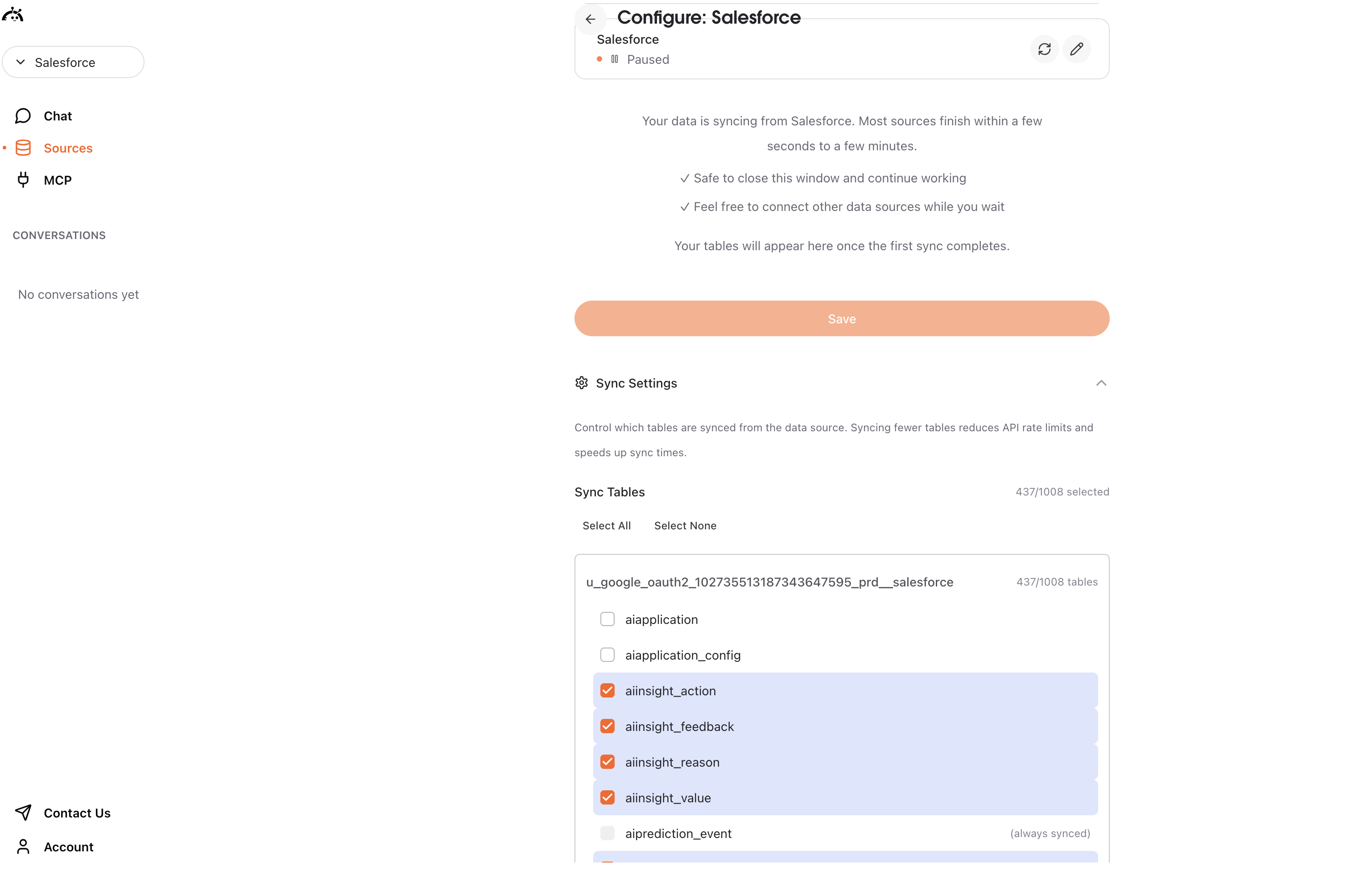 Salesforce syncing progress