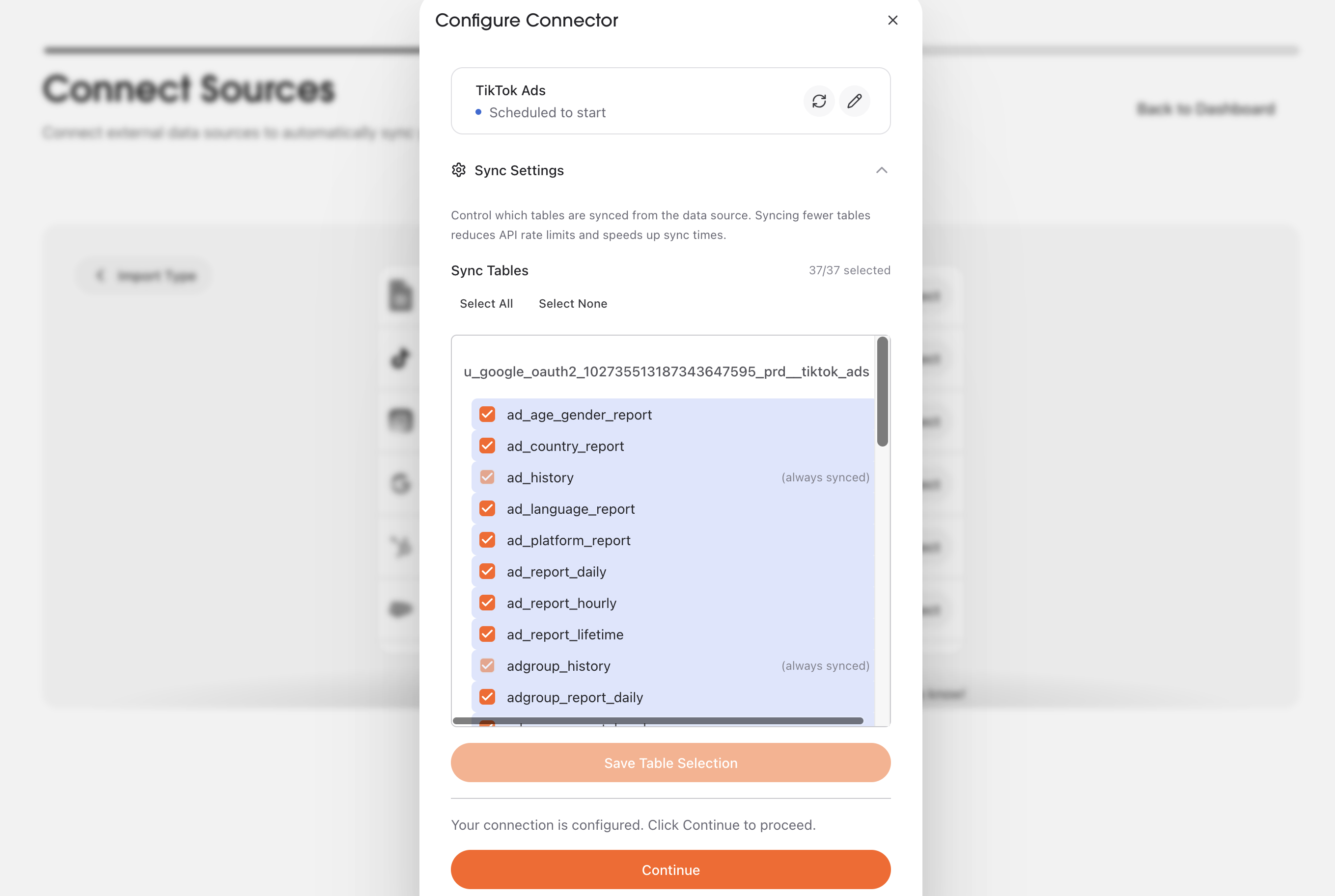 Select TikTok Ads tables in AstroBee