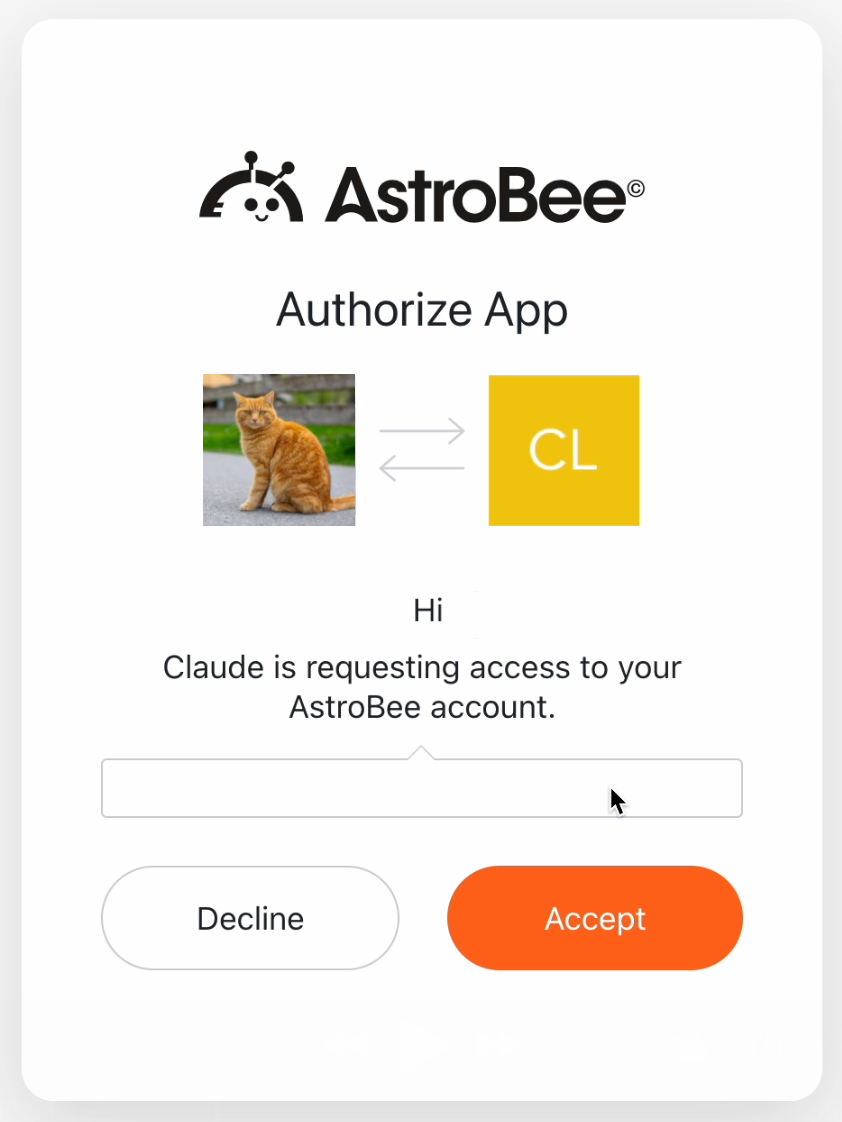 AstroBee authorization screen showing VS Code requesting access
