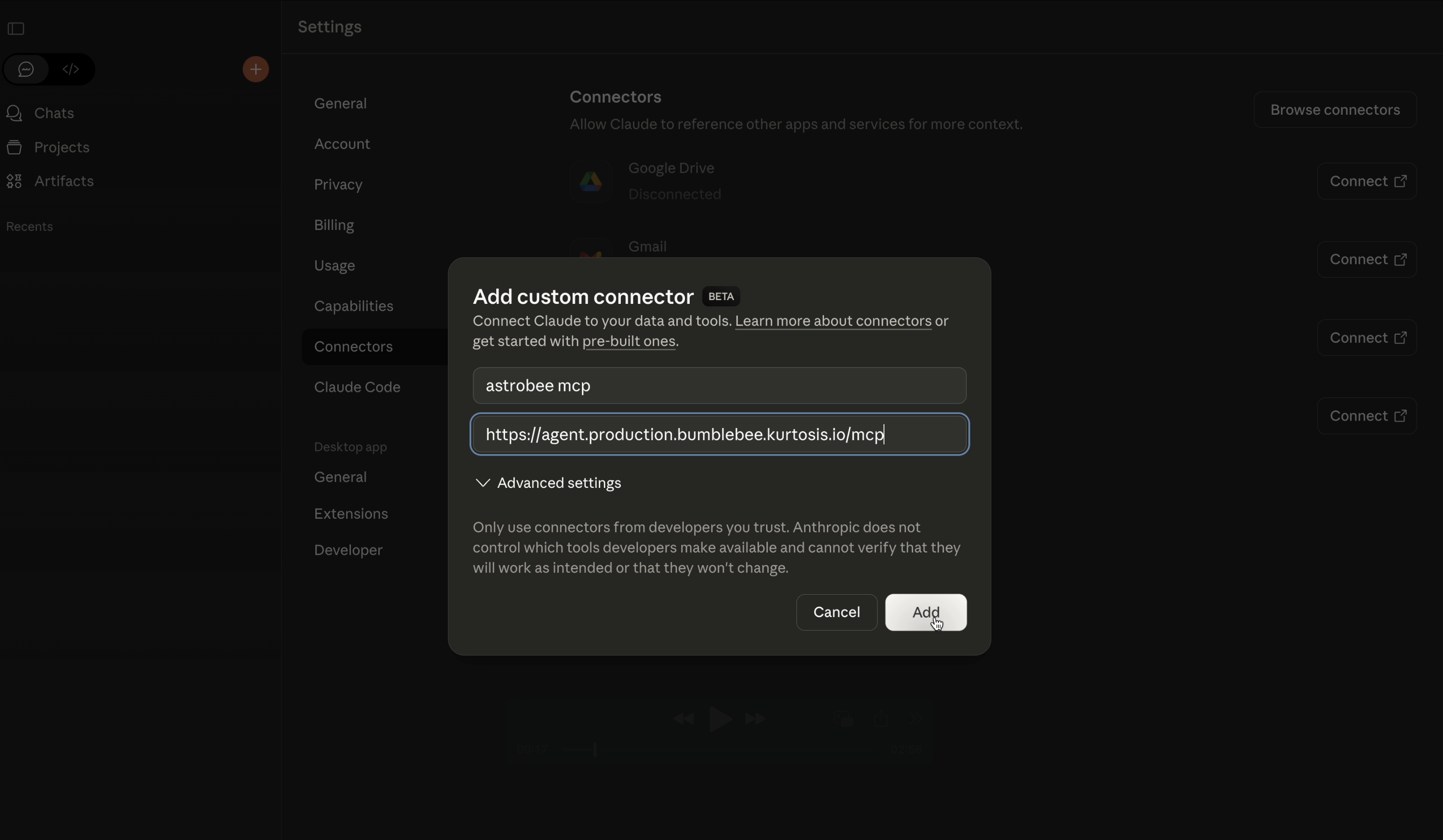 AstroBee MCP connector information