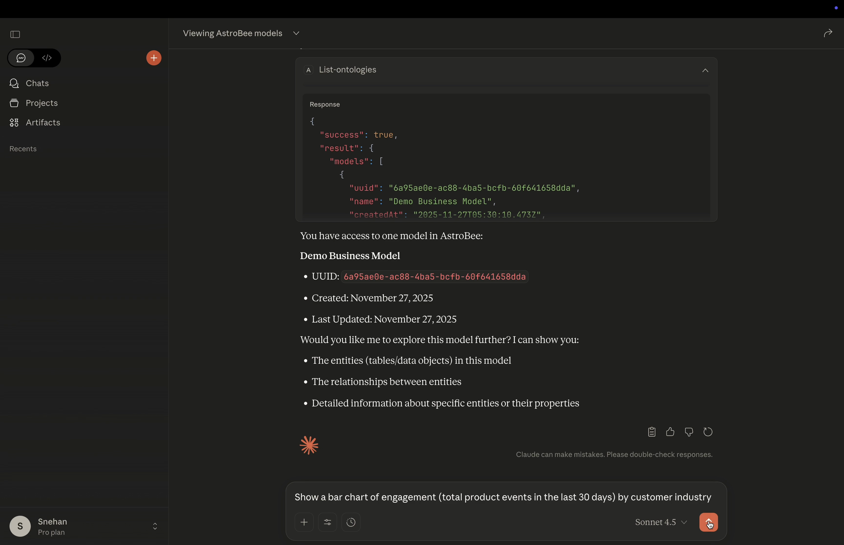 Claude using list-ontologies tool to show available data layers