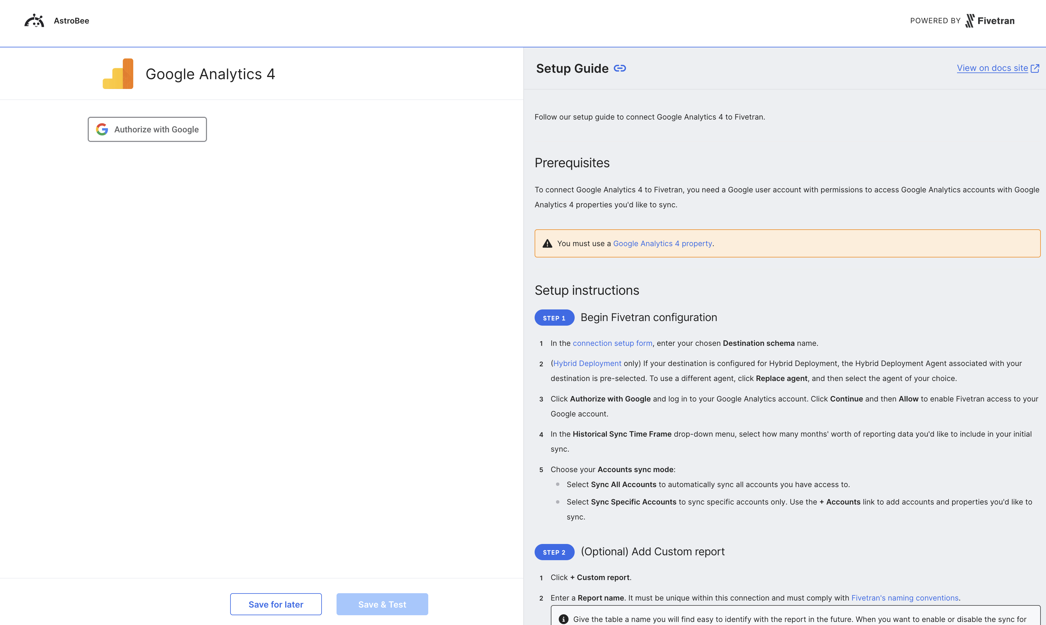 Google Analytics authentication configuration