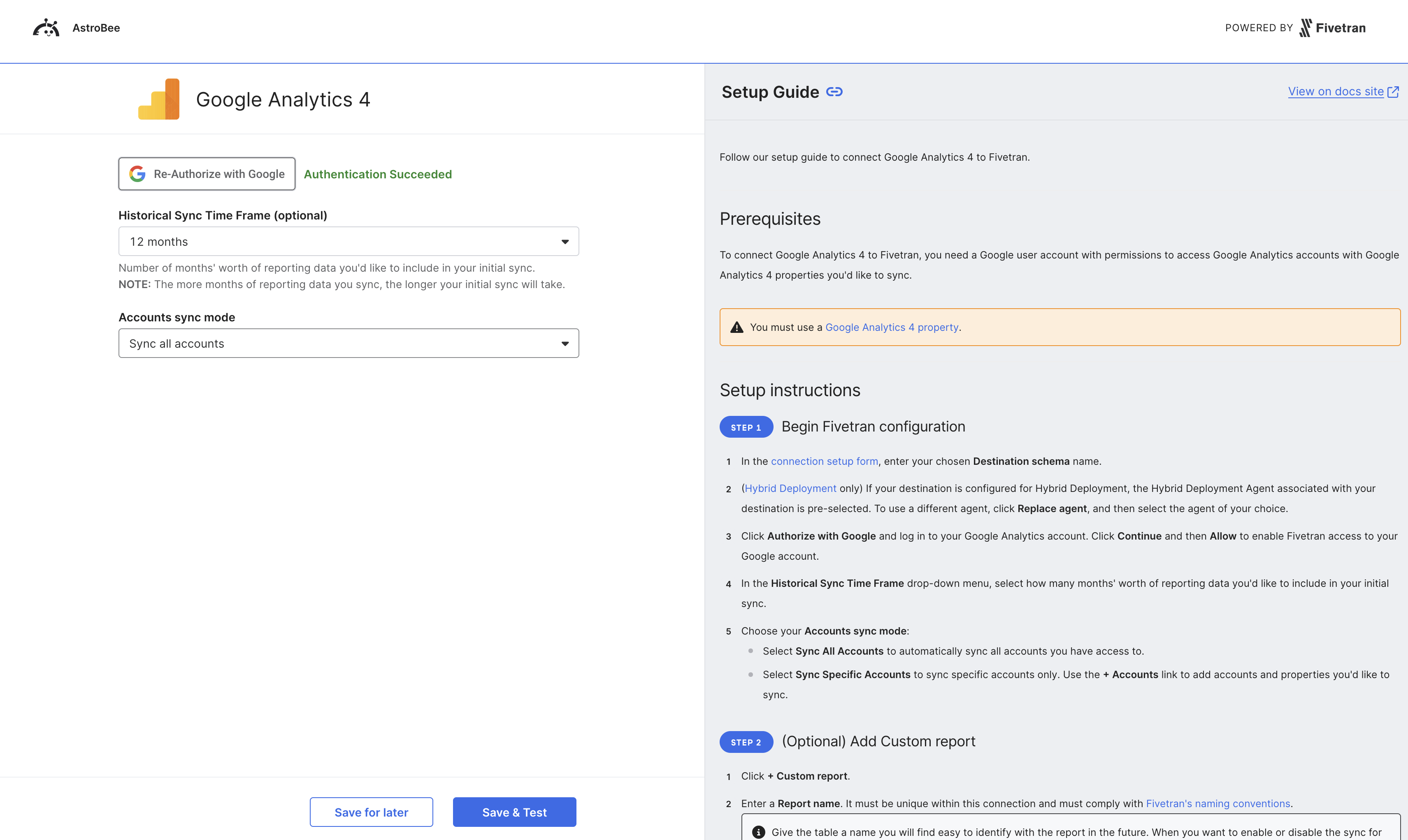Successful authentication with sync configuration