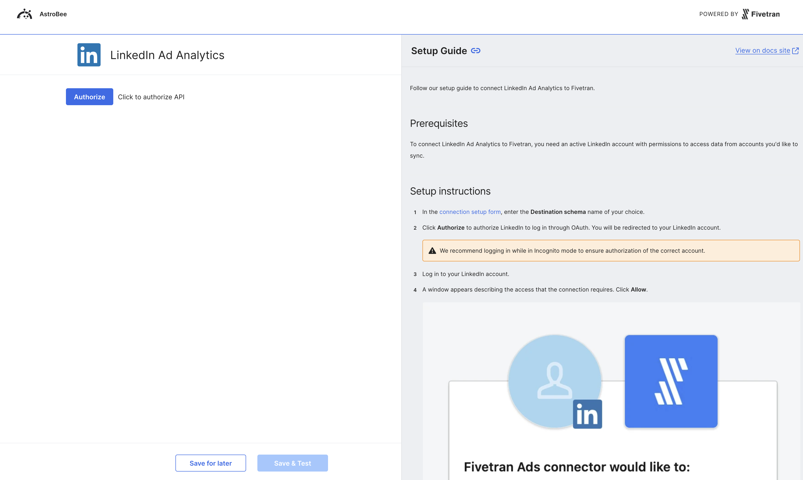 LinkedIn Ads authentication configuration