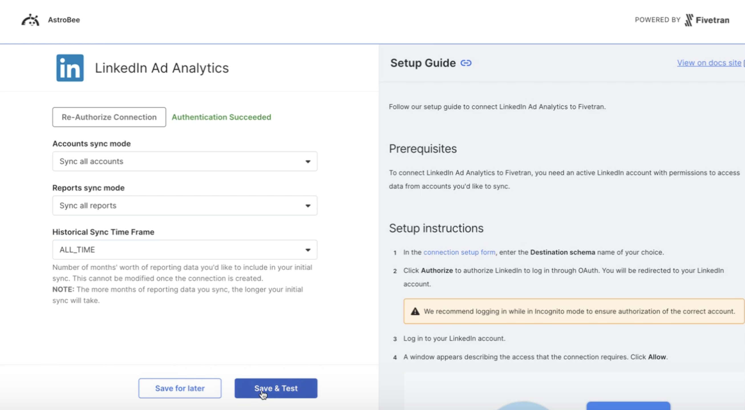 Successful authentication with sync configuration