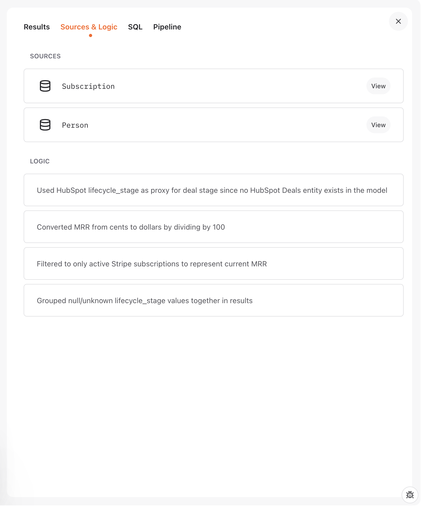 Sources & Logic tab explaining AstroBee's reasoning